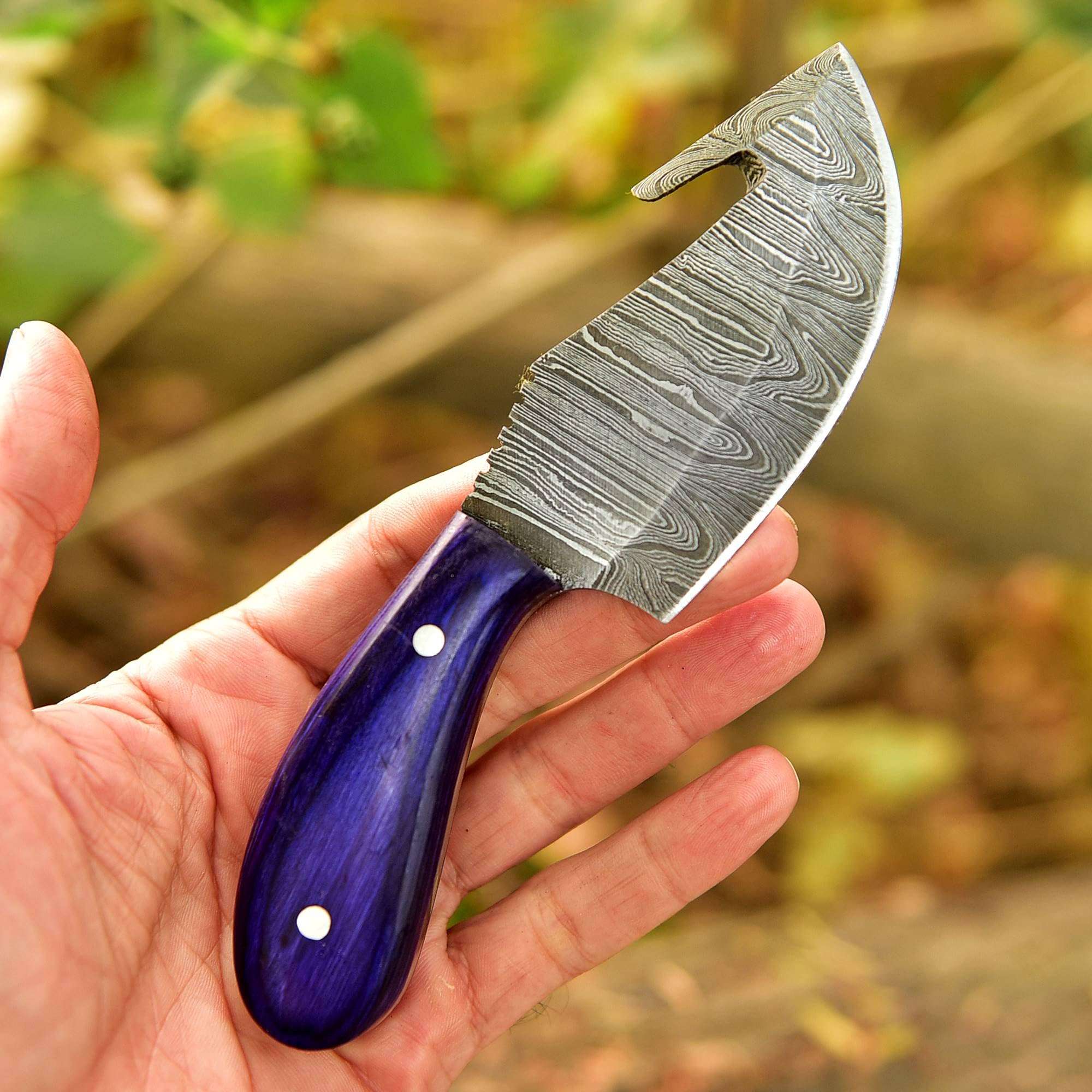 FAIQENTERPRICE Damascus Steel Blade Skinning Hunting Knife With Leather Sheath Belt Loop - Fixed Blade Damascus Knives for Men - Best Deer Hunting Skinner Knife 3