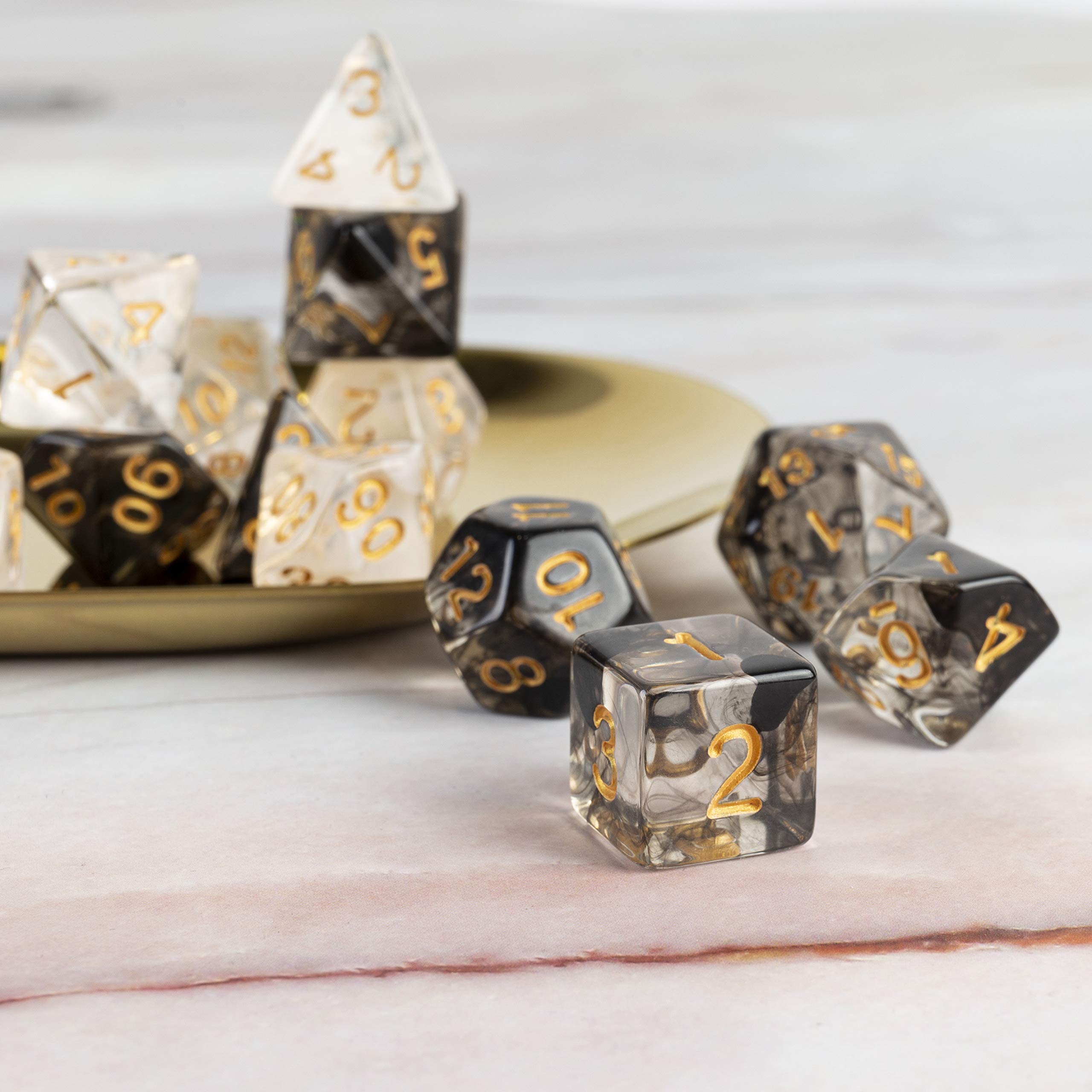 2 Sets DND Dice Set Black White D&D Dice Smoke Clear Resin Polyhedral Crystal D20 Dice for Dungeons and Dragons RPG Tabletop Game Accessories 6