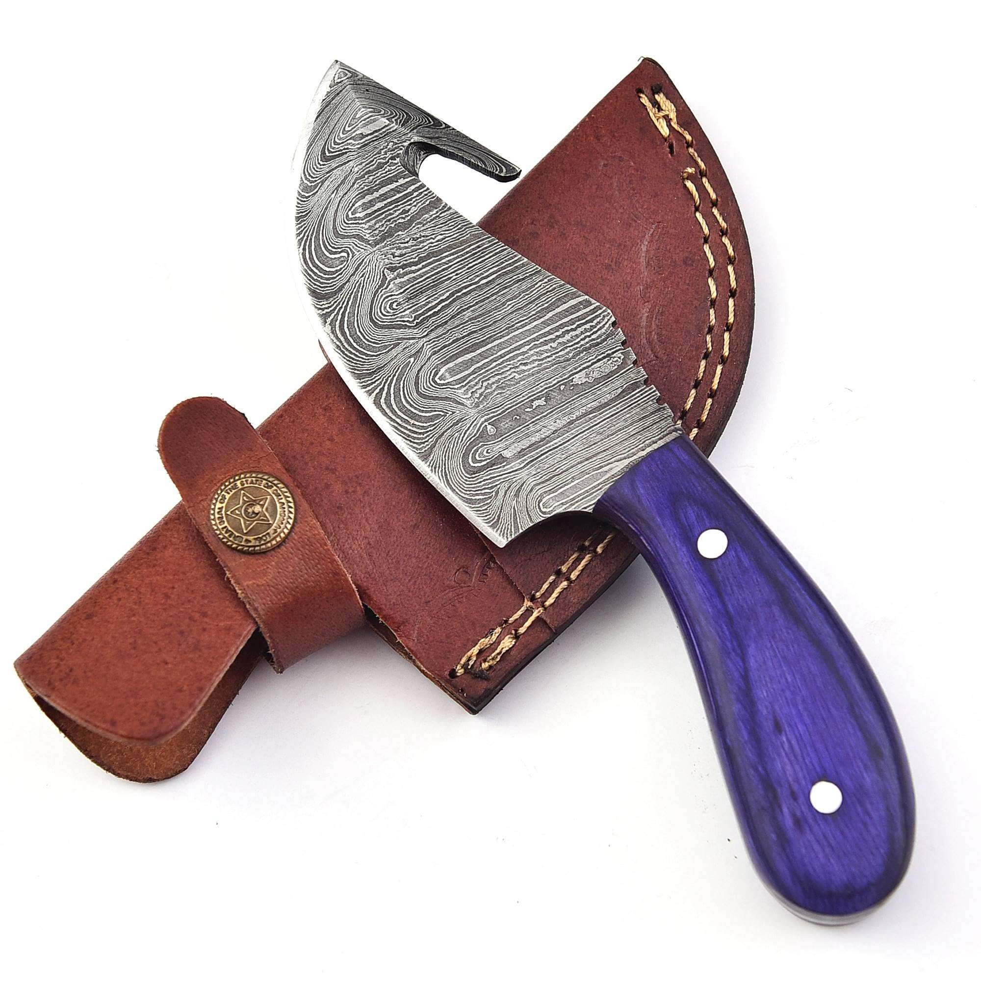 FAIQENTERPRICE Damascus Steel Blade Skinning Hunting Knife With Leather Sheath Belt Loop - Fixed Blade Damascus Knives for Men - Best Deer Hunting Skinner Knife 4