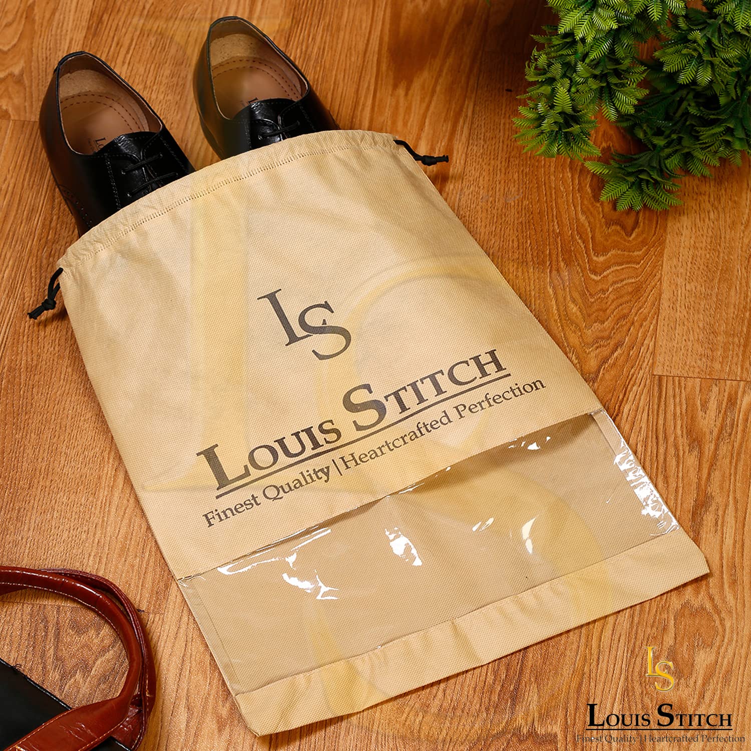 LOUIS STITCH Non-Woven Shoe Bag Travel Accessories Shoes Storage Cover Waterproof String Bag's Organizer Combo for Men Women Unisex (Pack of 12) (Black & Beige See-Thru) 3