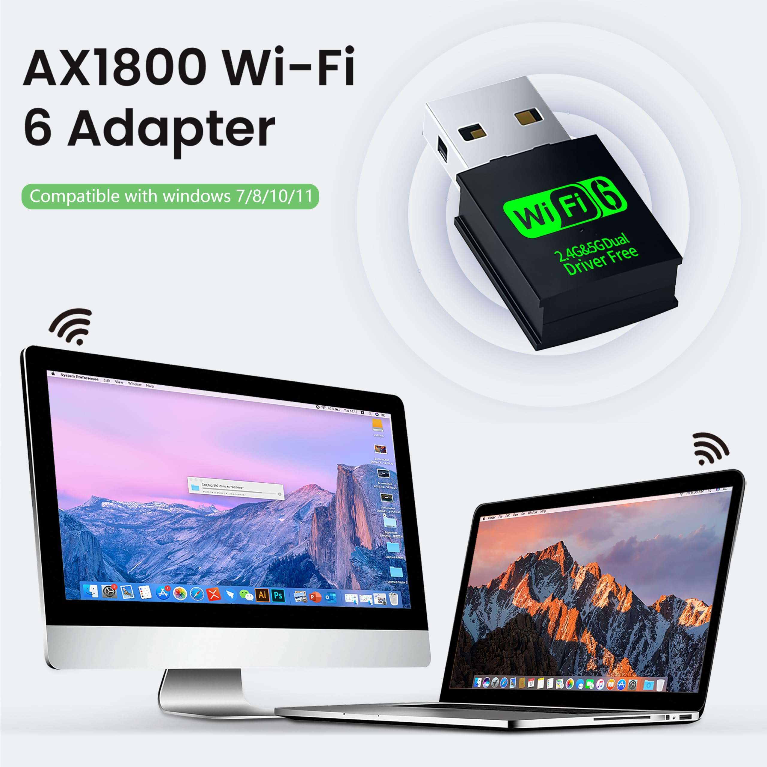 USB WiFi 6 Adapter, AX1800 WiFi Adapter with 5GHz/2.4GHz Dual Band, WPA3 Network Security, Mini WiFi AC Wireless Network for Desktop Laptop PC Support Windows 7/8/ 10(Carbon Black) 3