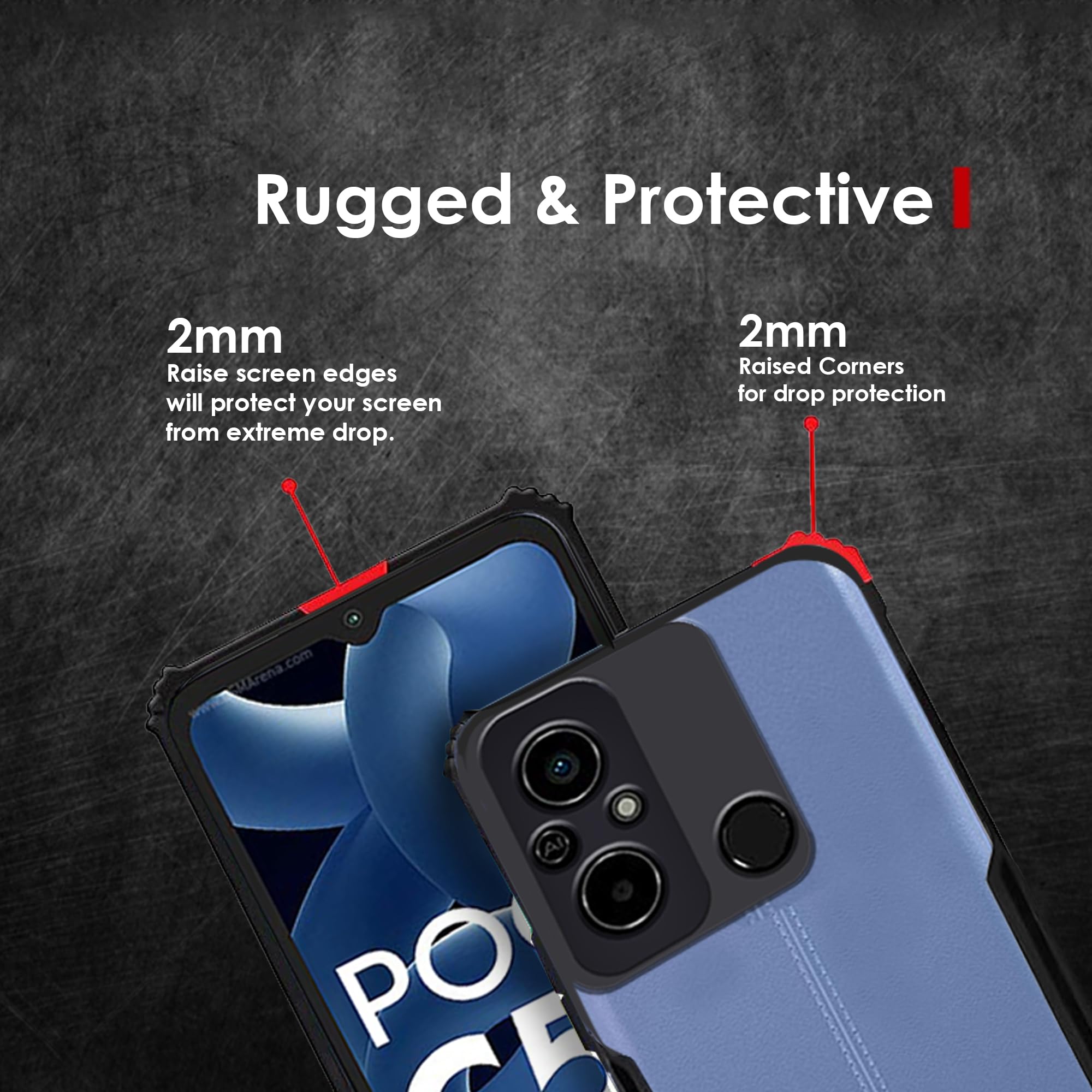 Knotyy Redmi 12C Back Cover Case, Camera Bump Protection, Slim Stylish Matte Design, Shockproof Case with Edge Bumpers (Steel Black) 5