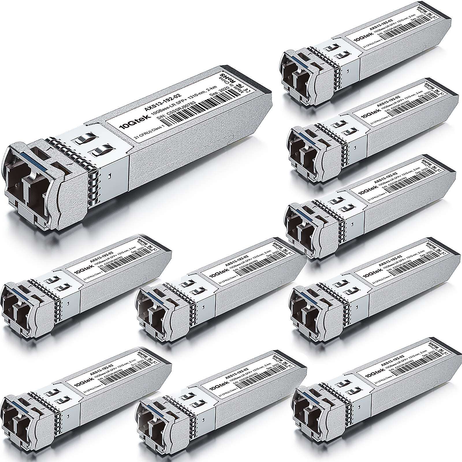 10 Pack of 10GBase-LR Lite SFP+ IR Transceiver, up to 1.4 km, Compatible with Cisco SFP-10G-LRM2 and 10 Pack of 1.5M Fiber Patch Cable 3