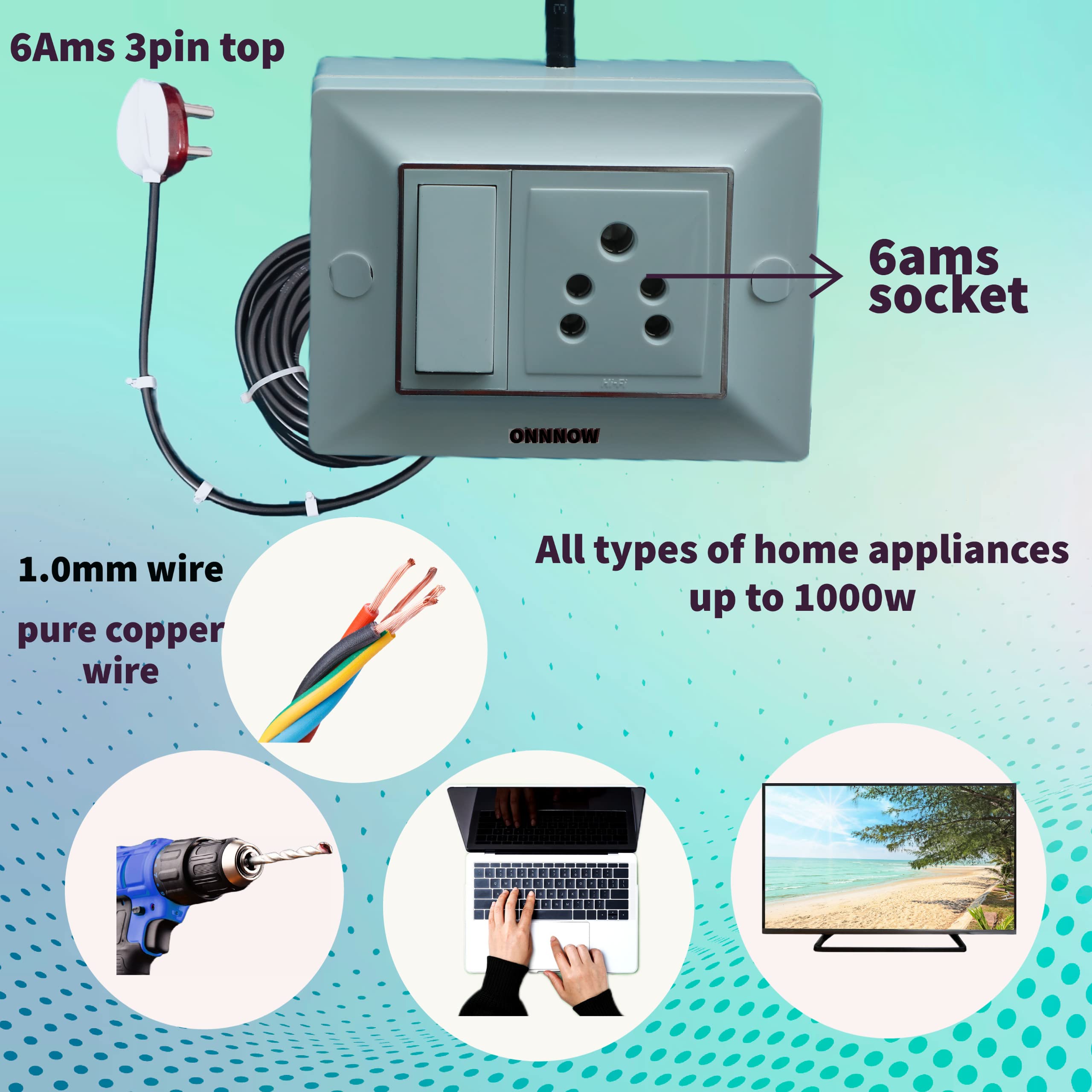 Electric Extension Board with Wall Fixing Clamps,Single Switch+Socket Three Core Heavy Duty Wire Cable Cord and Modular White Box (5 Meter) 2