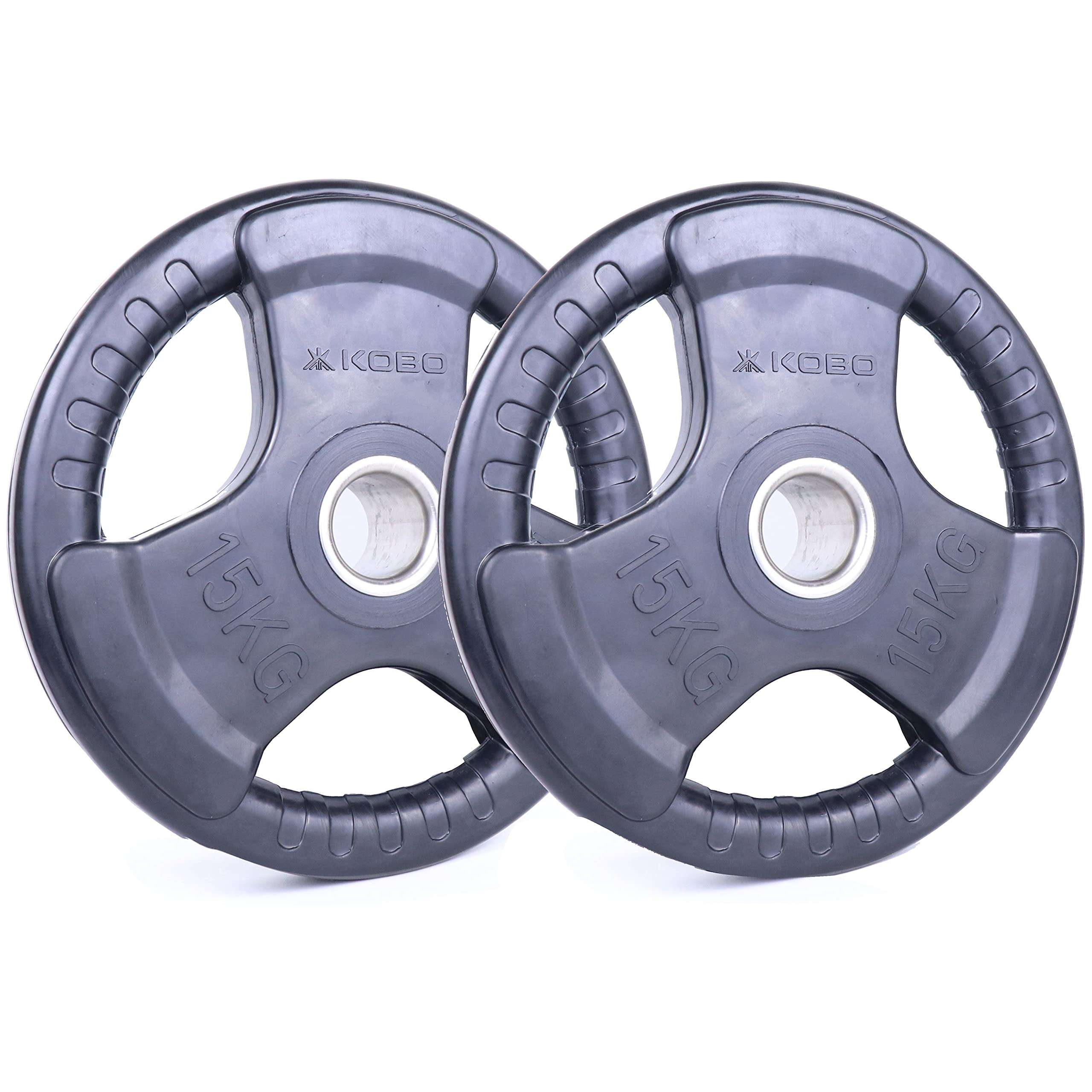 Kobo 15 Kg (51 mm) Olympic Barbell Fitness Rubber Coated Tri-Grip Olympic Plate & Integrated Metal Grip Rubber Weight Plates - Sold in Pairs (15 Kg x 2 = 30 Kg) (Imported) 2