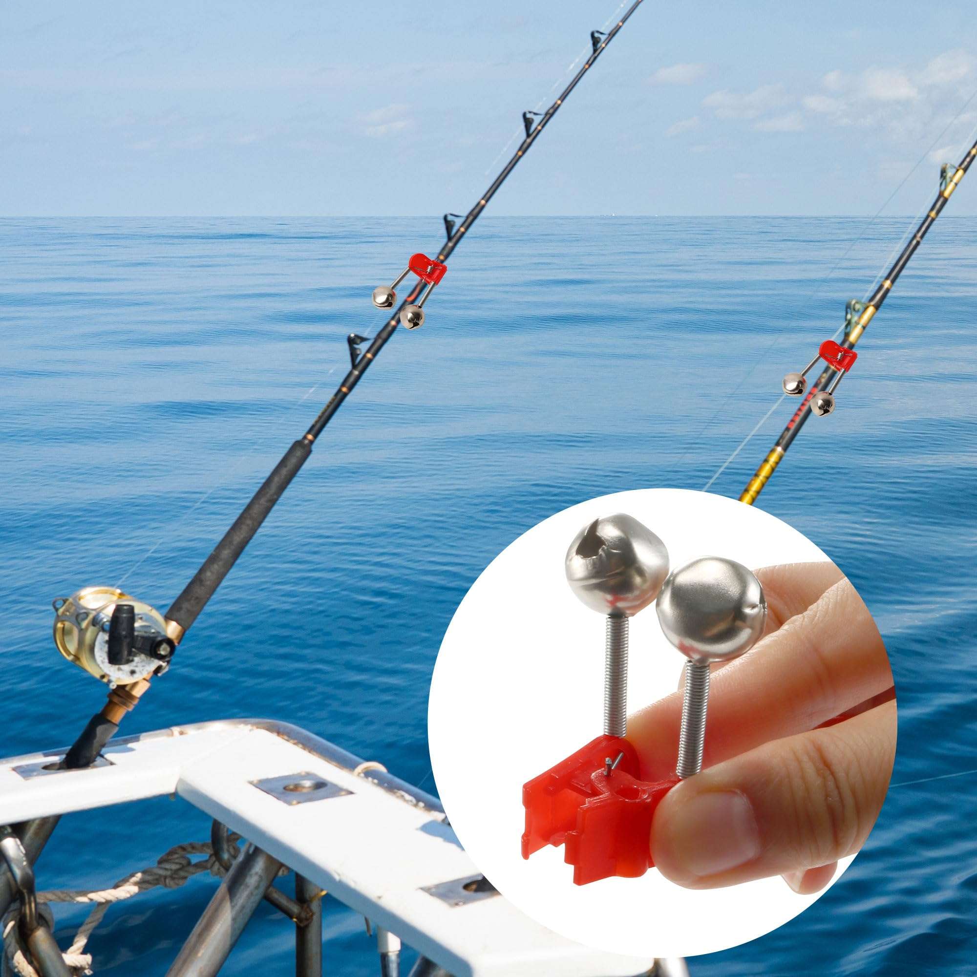 uxcell 20 Pcs Fishing Bells Plastic Clamp Fishing Rod Bite Bait Alarm with Twin Bells Ring Red Silver Tone Fishing Pole Bells 6