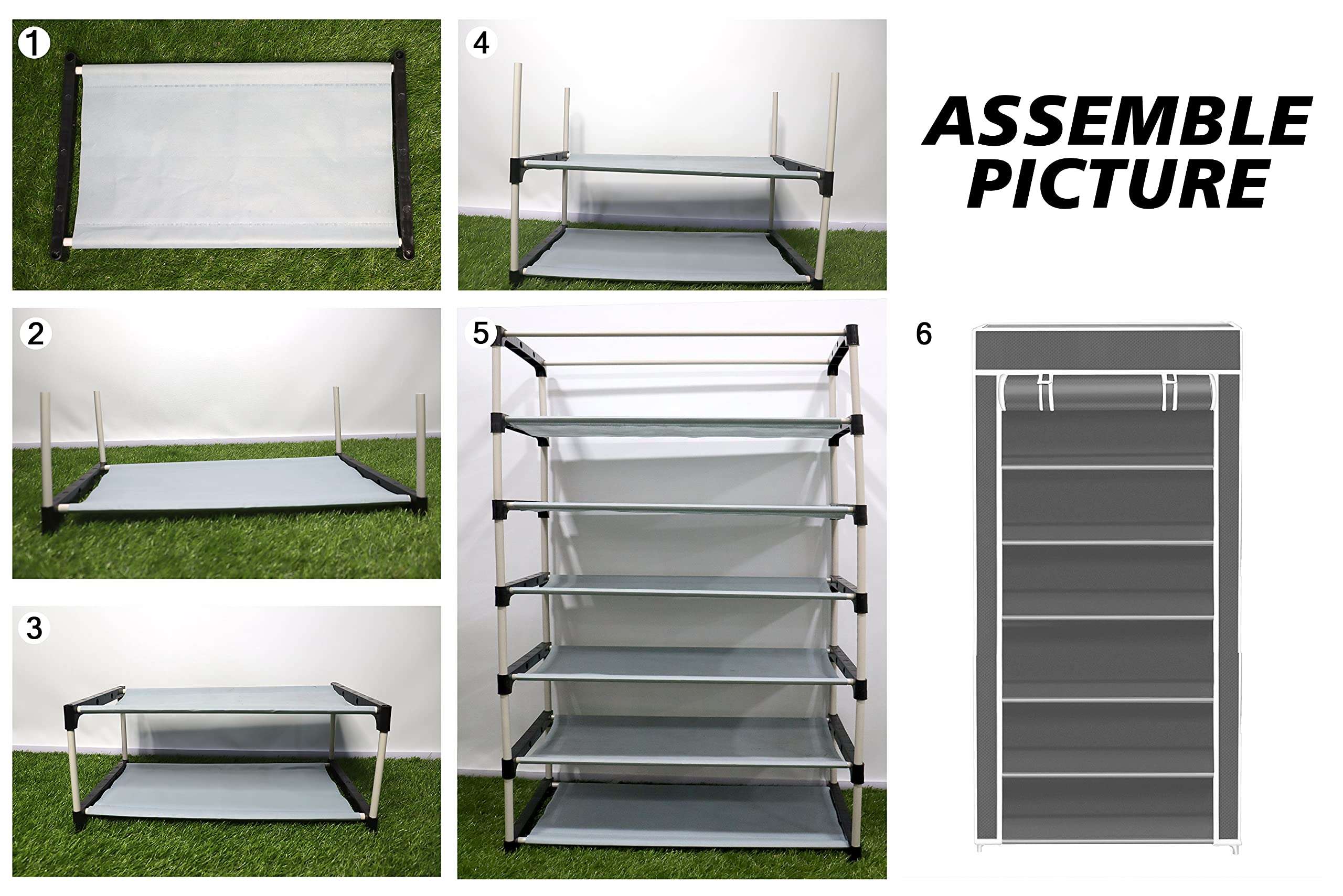 AYSIS Multipurpose Portable Folding Shoes Rack 6 Tiers Multi-Purpose Shoe Storage Organizer Cabinet Tower with Iron and Nonwoven Fabric with Zippered Dustproof Cover (6_Grey)(Shoes Rack for Home) 6