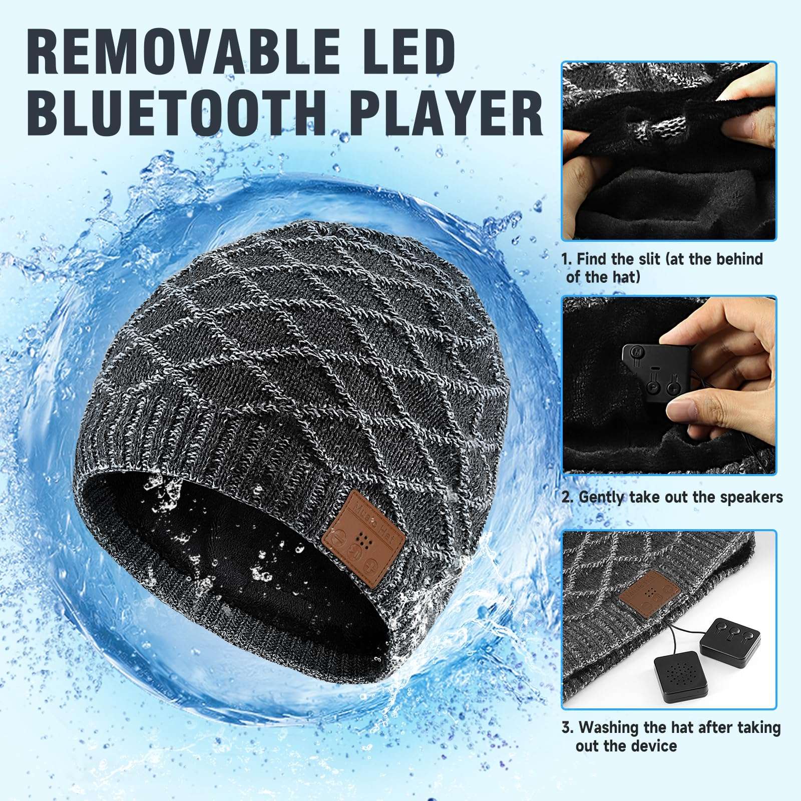 Bluetooth Beanie for Men, Wireless Headphones for Bluetooth Hat, Winter Knit Music Hat, Unique Tech Gifts Stocking Stuffer, Christmas Birthday Gifts for Men Him Husband Teen, Grey 5