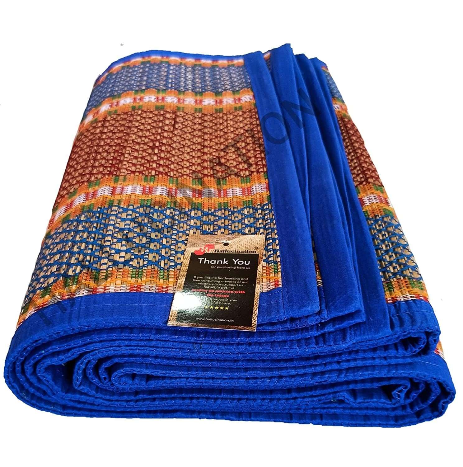 HALLUCINATION Chatai Mats for Home Sleeping on Floor Single Double King Queen Size Natural Dried Korai Pai Grass Made Yoga Mat (Blue3, Single (3ft X 6ft)) 2