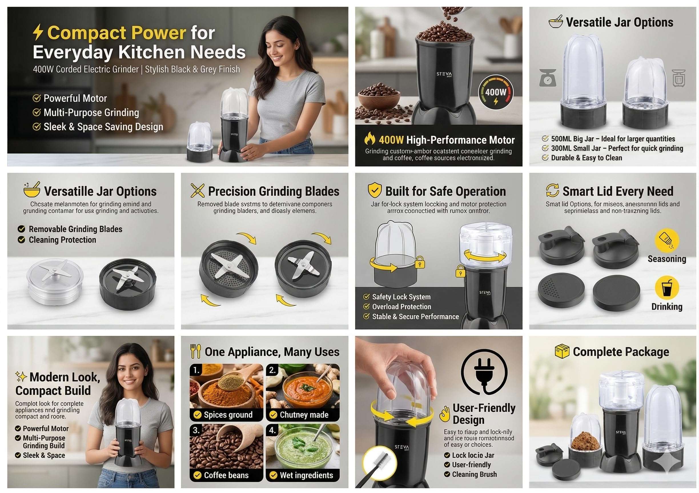 STEVA Nutri Blender Powerful 400W Motor Versatile Jar Set Safety Features for Smoothies More 3