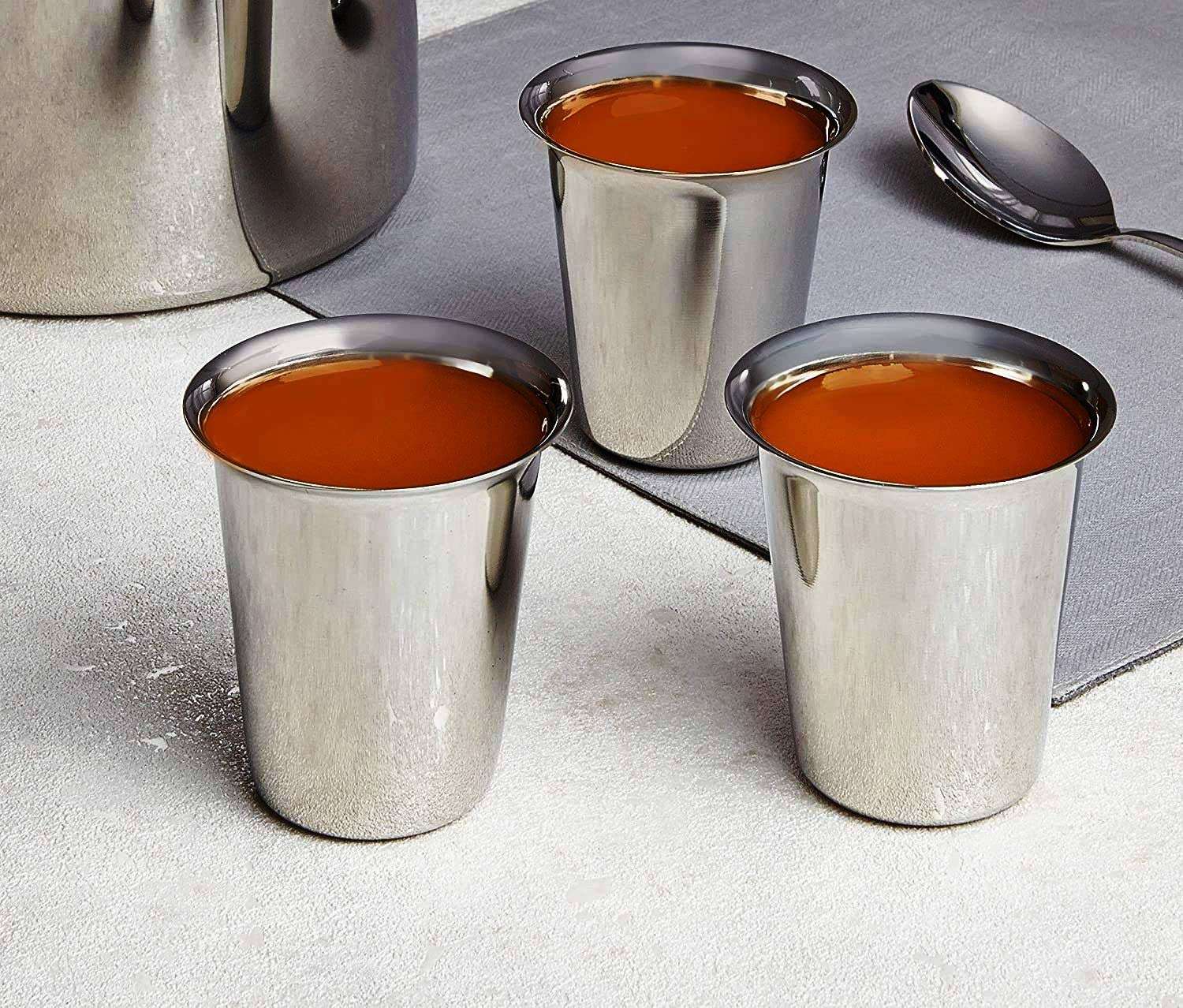 skiloriz Tea Steel Cup Stainless Steel Glass,Dumru Tea Cup,Reusable Steel Coffee Mug Pyali,Ideal for Serving Coffee and Tea Stainless Steel Policed Finish Steel Payali Set,Mini Cup Set. (12) 5