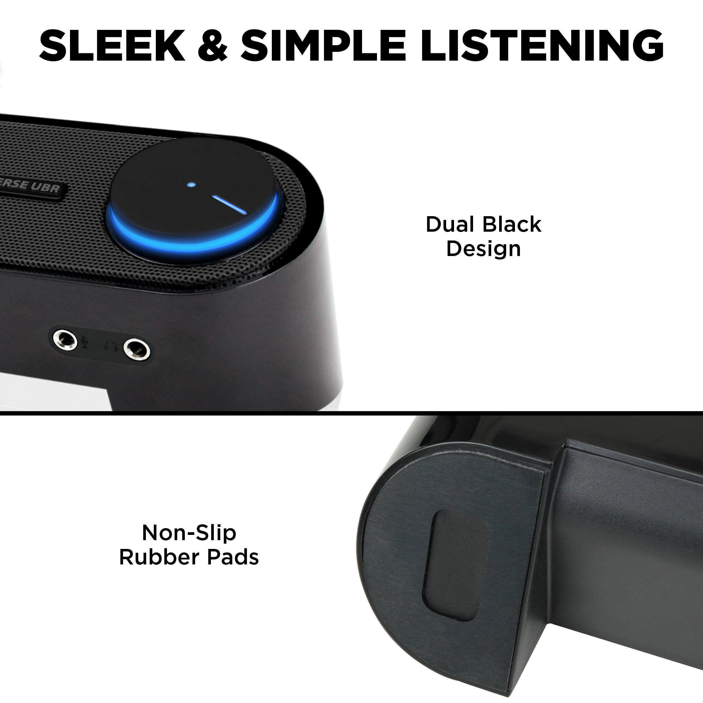 GOgroove Computer Speaker Mini Soundbar - USB Powered PC Sound Bar with Easy Setup Wired AUX, Stereo Audio, Microphone Port, Volume Control Knob, Under Monitor Design for Desktop (Blackout) 6