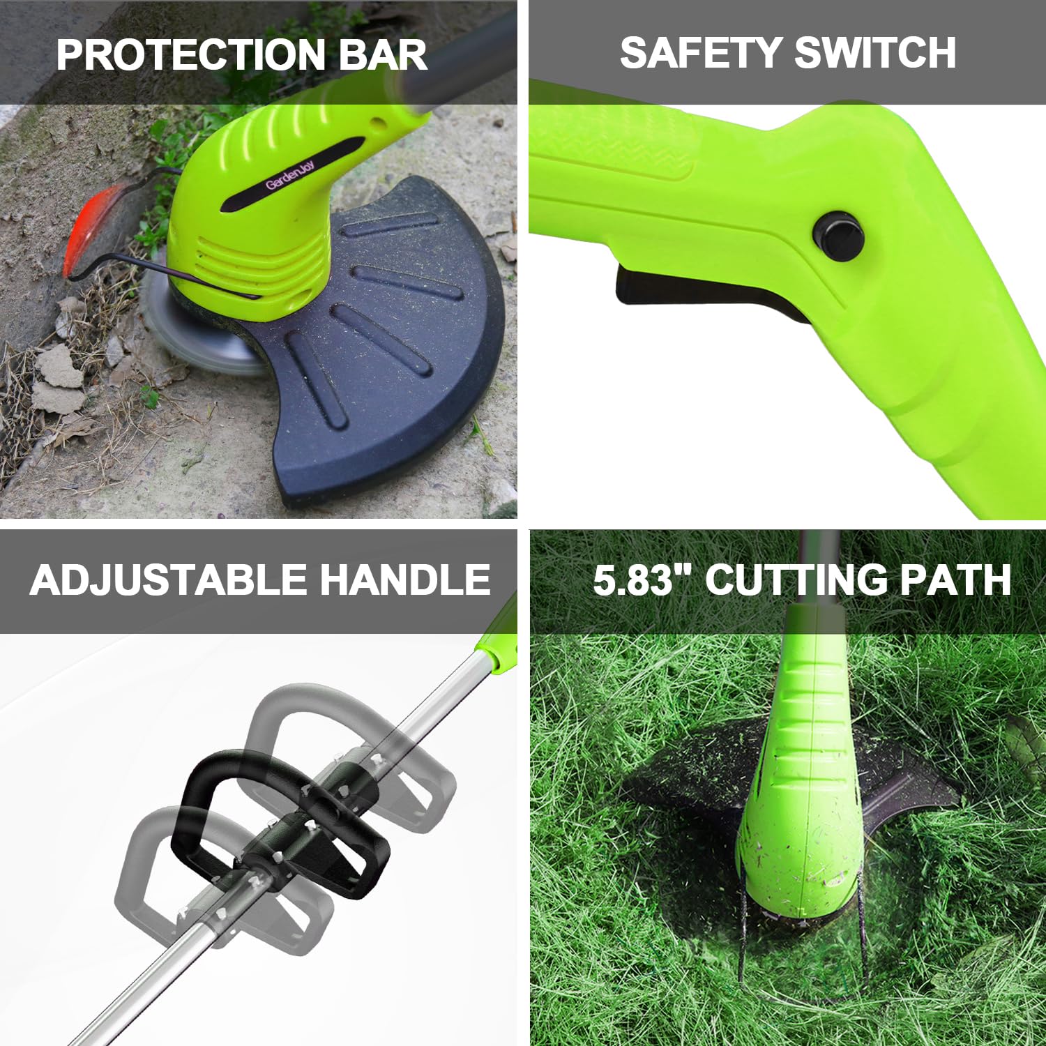 GardenJoy Weed Wacker Battery Operated: 12V Cordless Grass Trimmer with 2Pcs 2.0Ah Batteries, Fast Charger and 3 Types Cutting Blades, Portable Electric Lawn Trimmer for Garden Yard Weeding Work 4