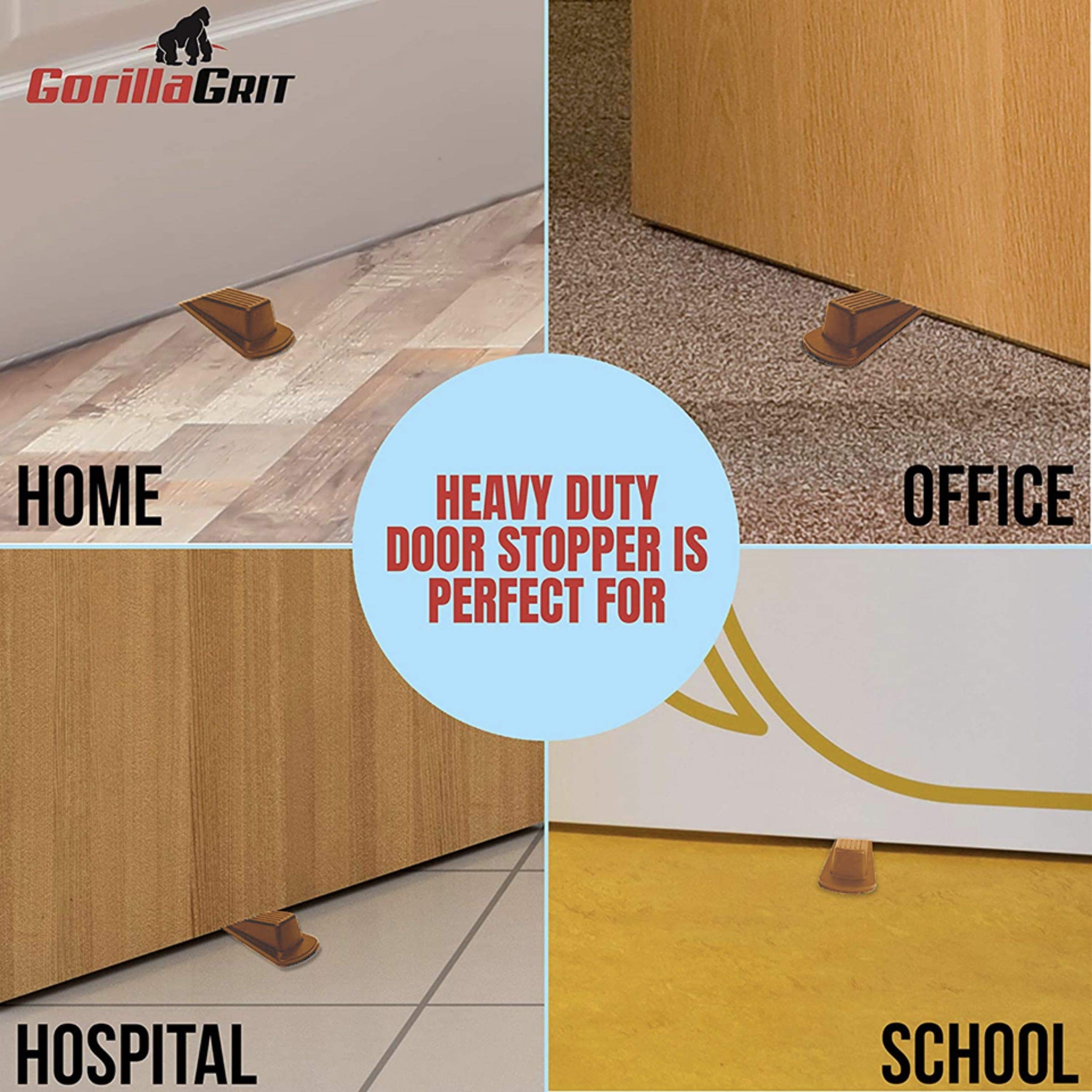 Rubber Door Stoppers - Door Stop Wedge, Heavy Duty Flexible Door Holder - Brown 4 Pack - Non Marking and Anti Slip 5
