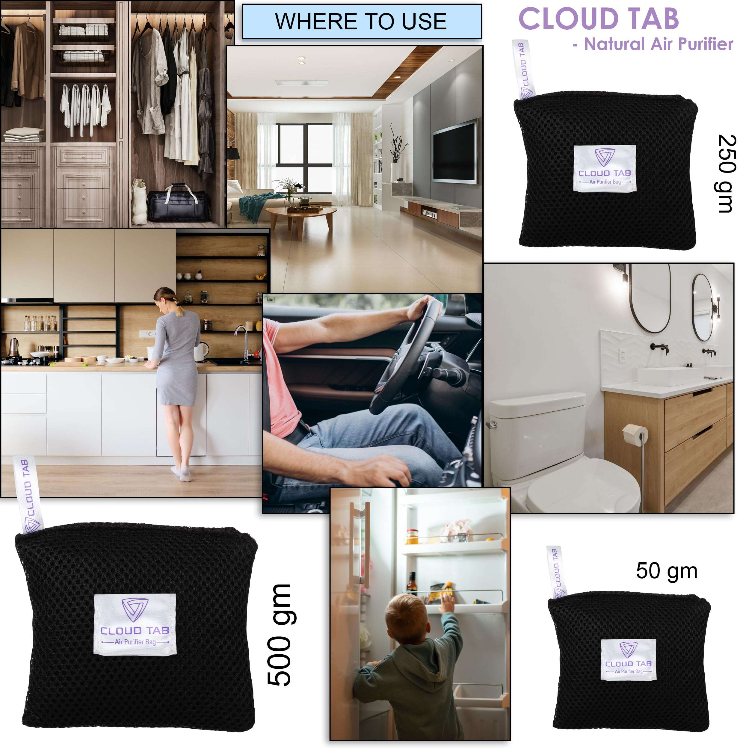 CLOUDTAB Natural Activated Charcoal Air Purifier Odor and Moisture Absorber Dehumidifier & Air Purifier For Car,Home,Wardrobe,Kitchen (100) 5