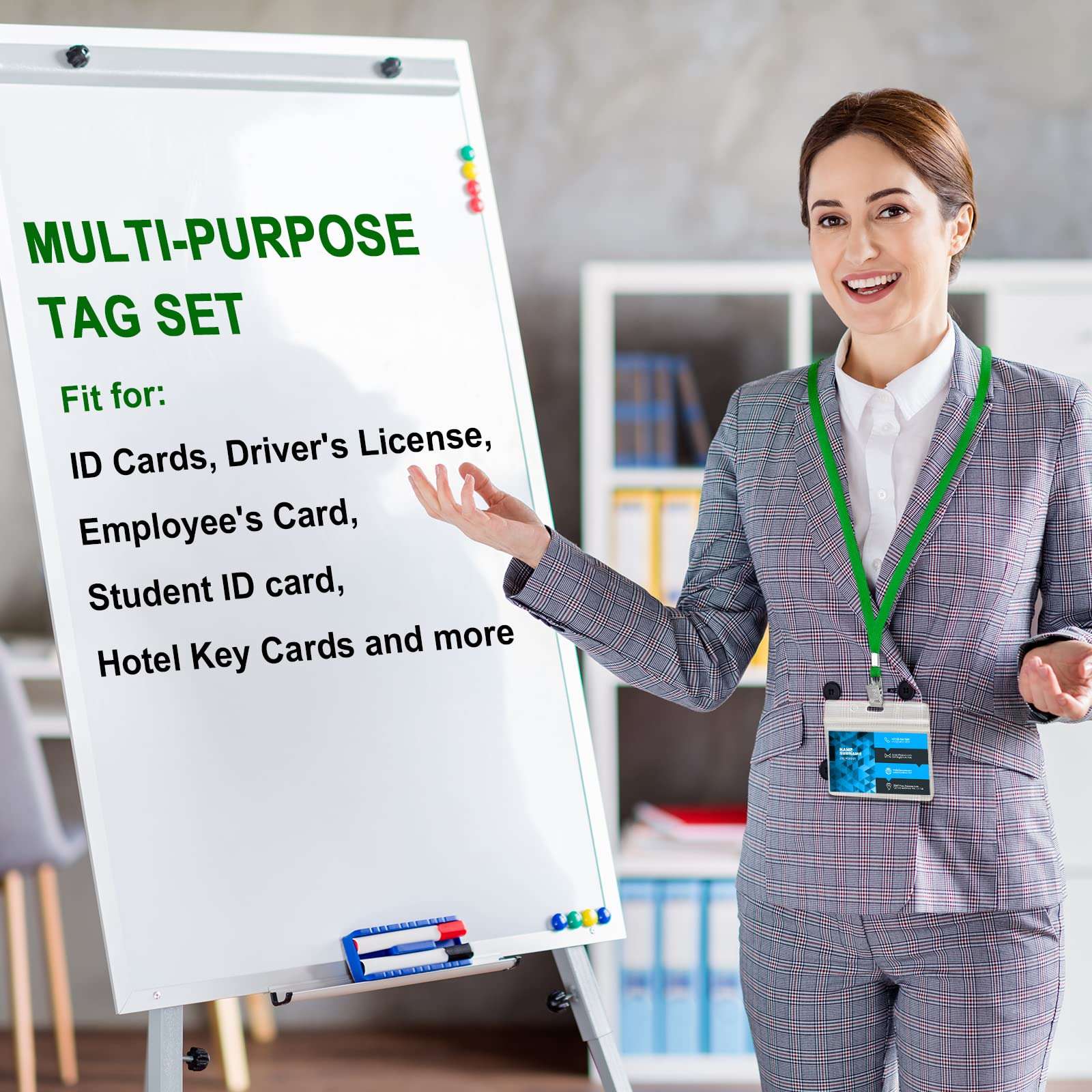 100 Sets Clear Name Tags with Lanyard, Lanyards for Id Badges Reusable Lanyard with ID Holder Plastic Name Badges with Lanyards for Adults Kids Business School Church Conferences (Dark Green) 6