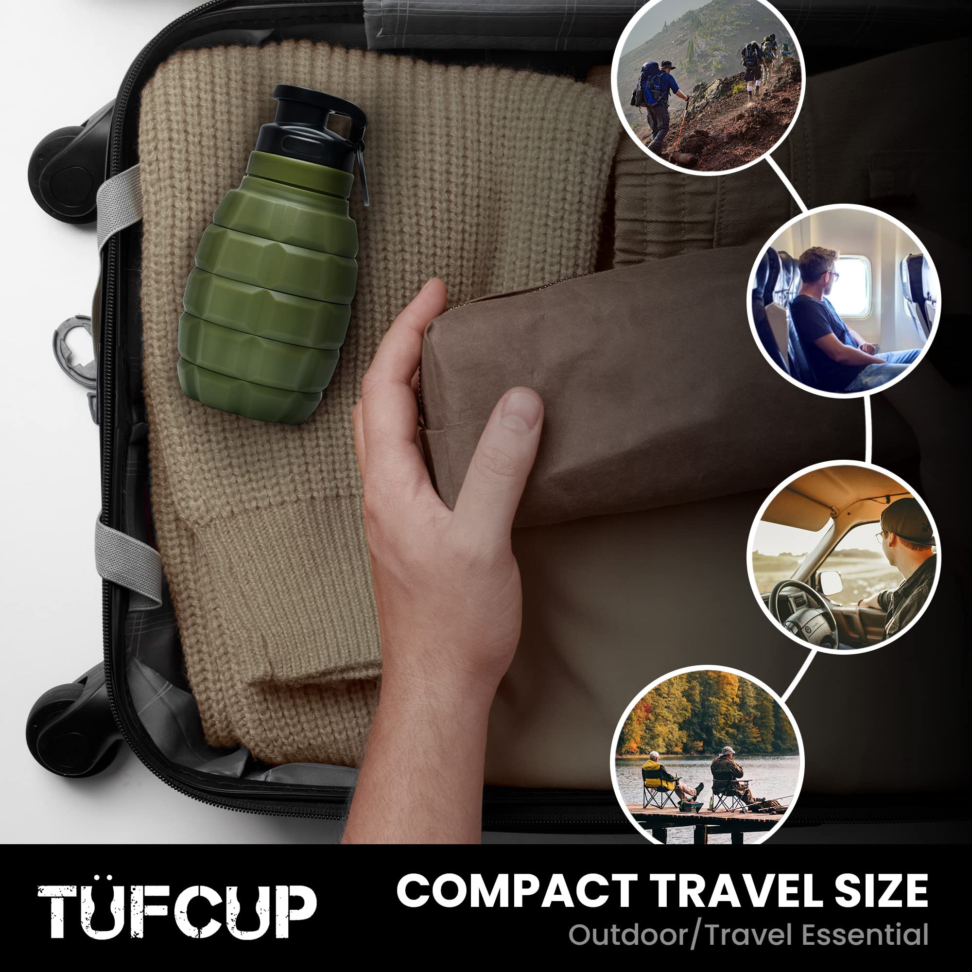 TUFCUP Spit Cup Spittoon for Chewing, Portable Reusable Spit Dipping Cup with Lid, Collapsible Spill Resistant Leak Proof Silicone Body Travel Spitter (Army Green) 6