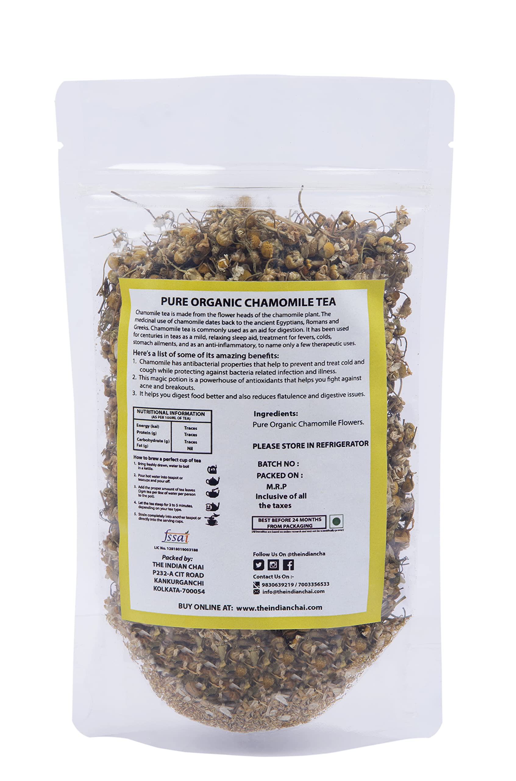 The Indian Chai Organic Chamomile Tea (8.82oz/ 250g) | Certified Organic | Detox Tea - Calming Tisane - Herbal Tea - Caffeine Free - Whole Flowers | 5