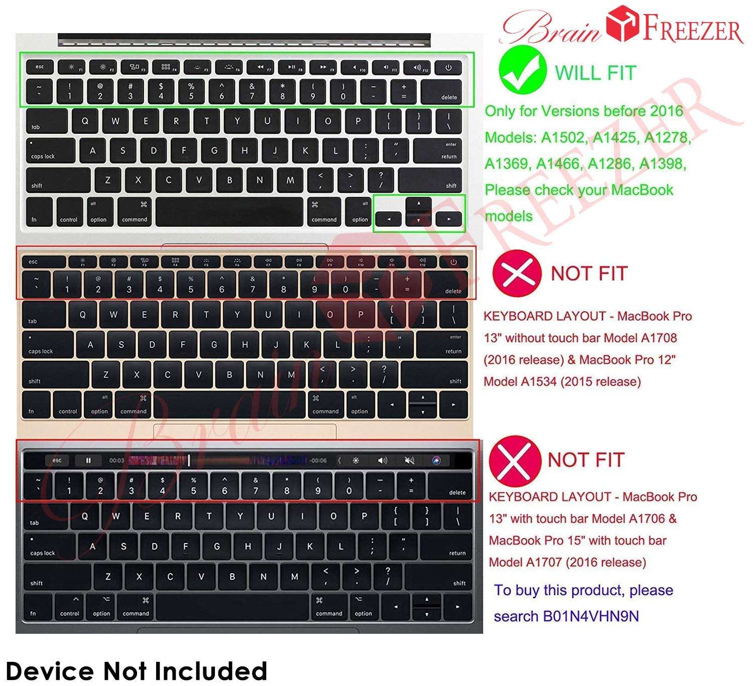 Brain Freezer Premium Ultra Thin Keyboard Cover Protector for MacBook Air 13" A2179, A2337 M1 Chip (Year 2020+) Silver 5