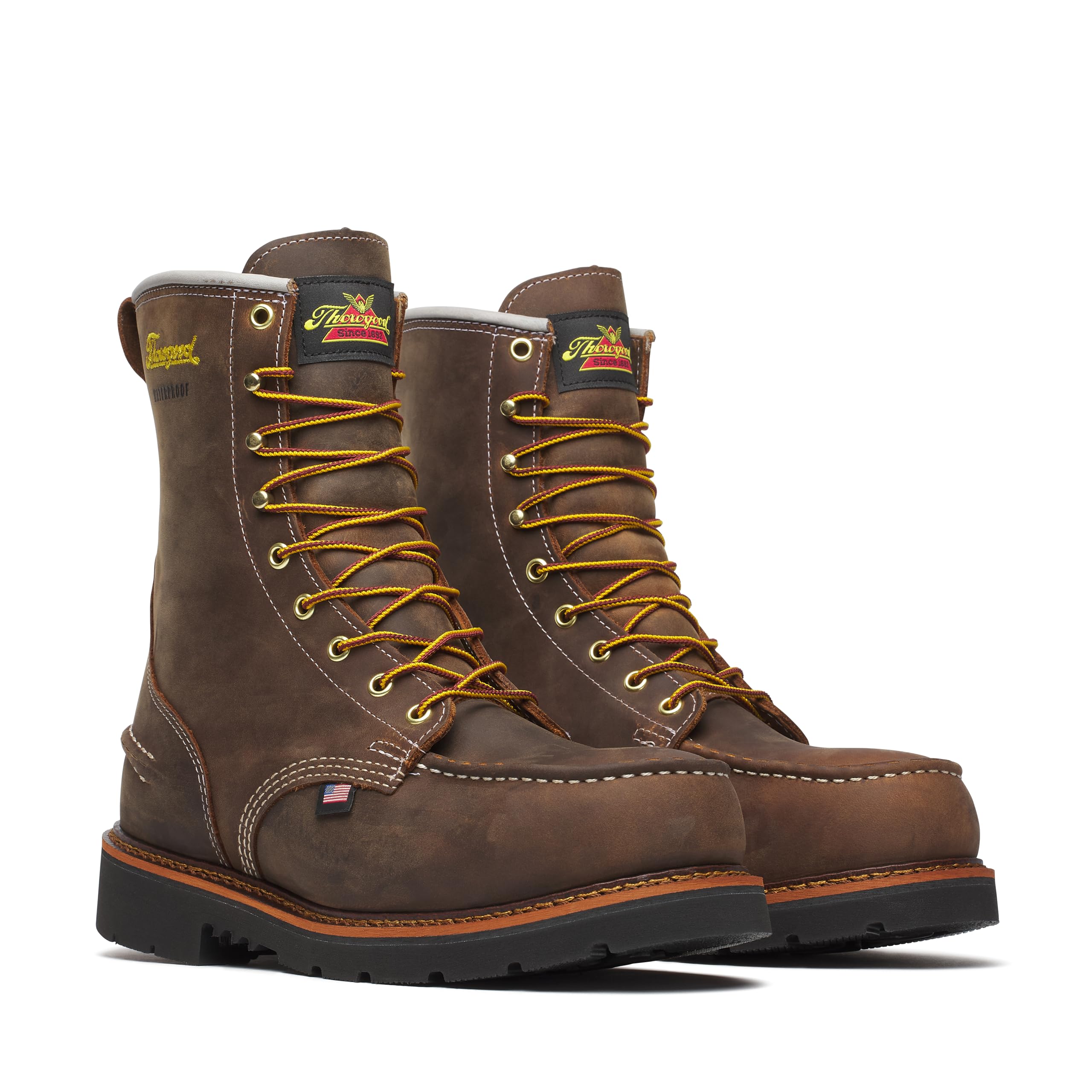 Thorogood 1957 Series 8” Waterproof Steel Toe Work Boots for Men - Full-Grain Leather with Moc Toe, Slip-Resistant Heel Outsole, and Comfort Insole; EH Rated, Crazy Horse - 11.5 D 1