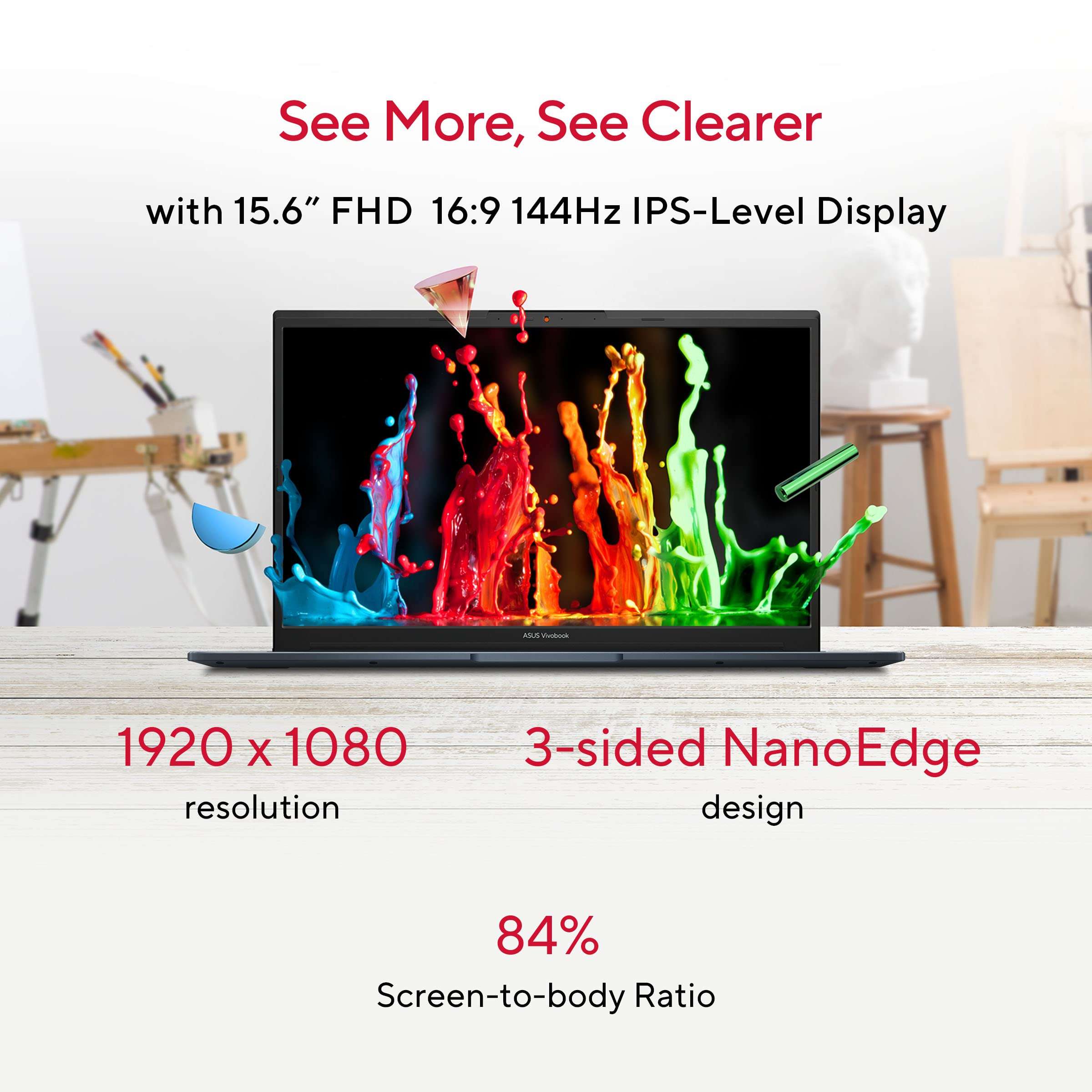 ASUS Vivobook Pro 15,AMD Ryzen 5 5600H,15.6" (39.62Cm) Fhd,Thin&Light Laptop (16Gb/512Gb Ssd/4Gb Nvidia Geforce RTX 3050/Windows 11/Office 2021/Backlit/Fingerprint/Blue/1.80 Kg),M6500Qc-Hn541Ws 2