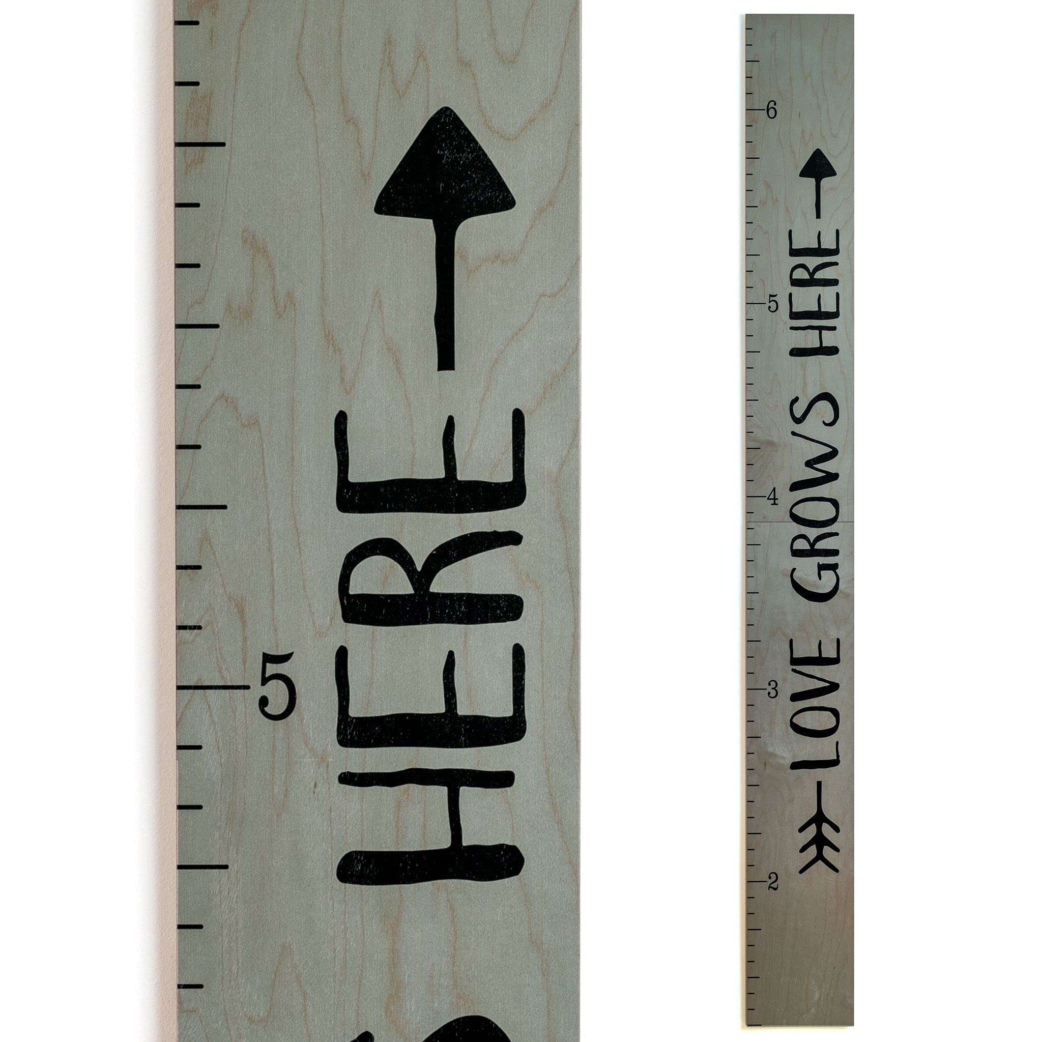 Growth Chart Art | Giant Ruler Wooden Height Chart | Wood Growth Chart for Babies, Kids, Boys & Girls | Love Grows Here (Gray Tribal) 1