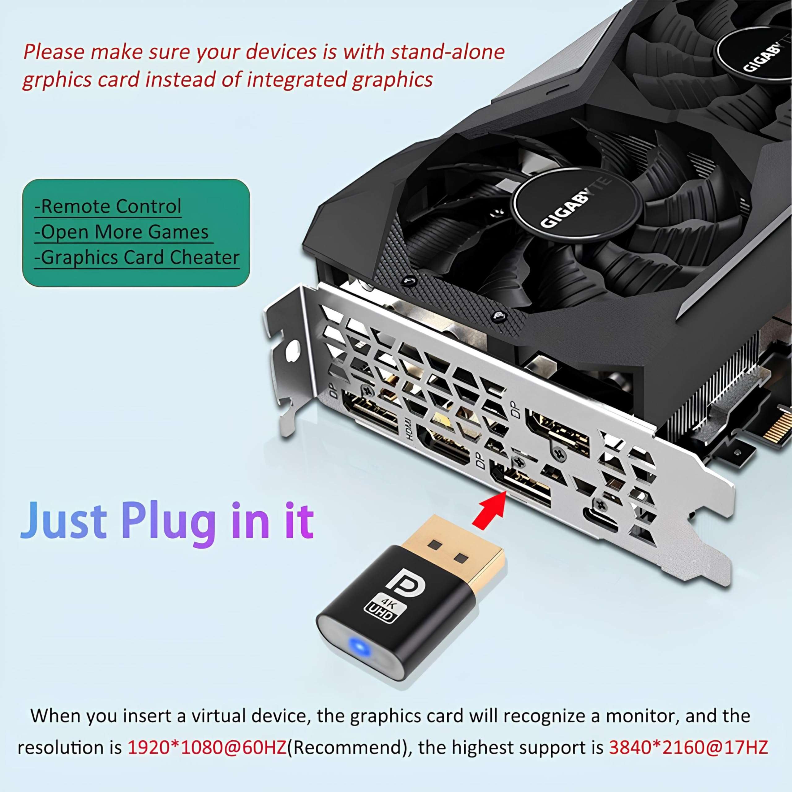 ELECTRO WOLF 4K Displayport dp Dummy Plug Virtual Display Adapter EDID Headless Ghost Emulator Desktop Accessories for PC Graphics Video Card 3