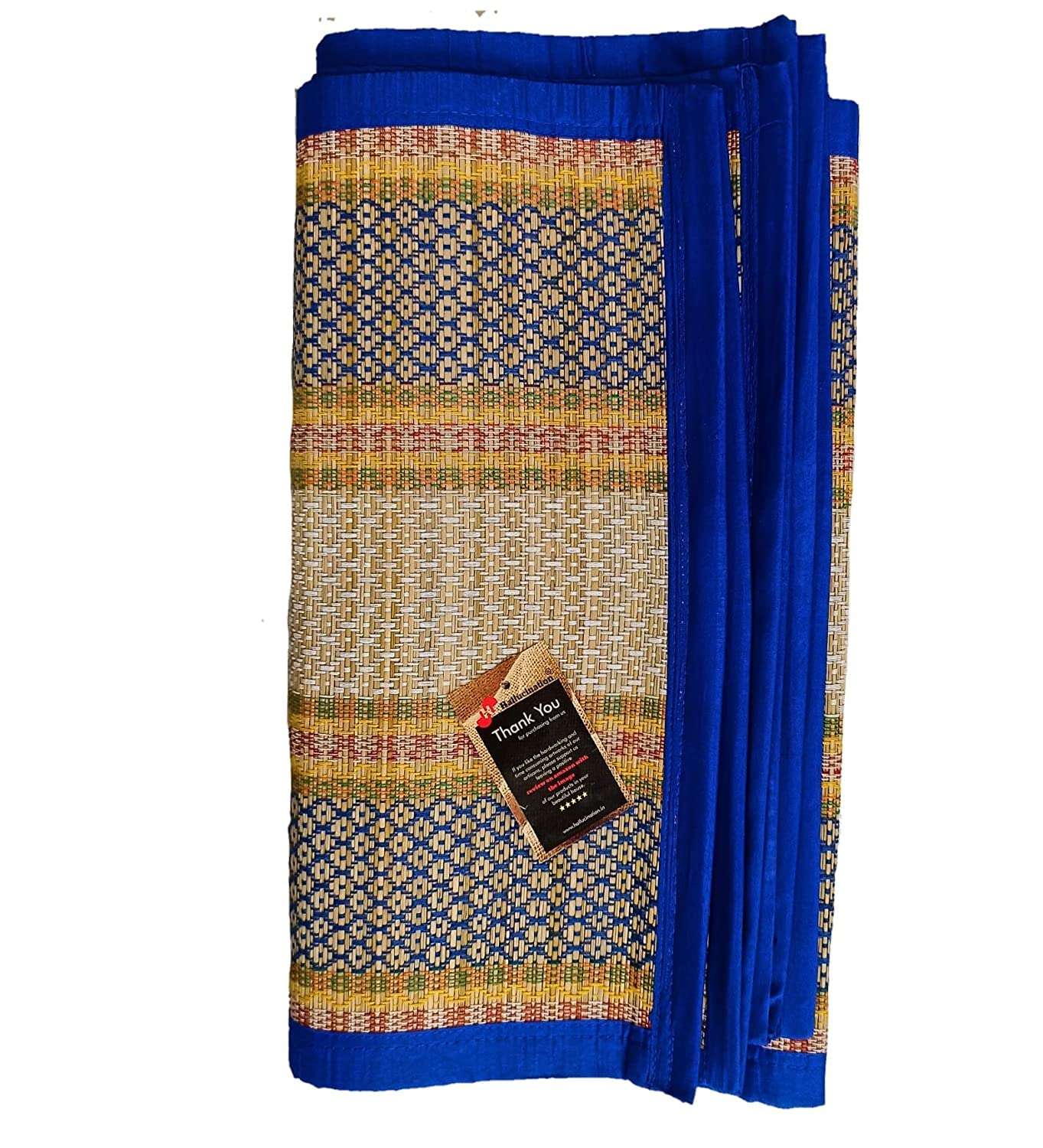 HALLUCINATION Chatai Mats for Home Sleeping on Floor Single Double King Queen Size Natural Dried Korai Pai Grass Made Yoga Mat (Blue-White, Single (3ft X 6ft)) 4