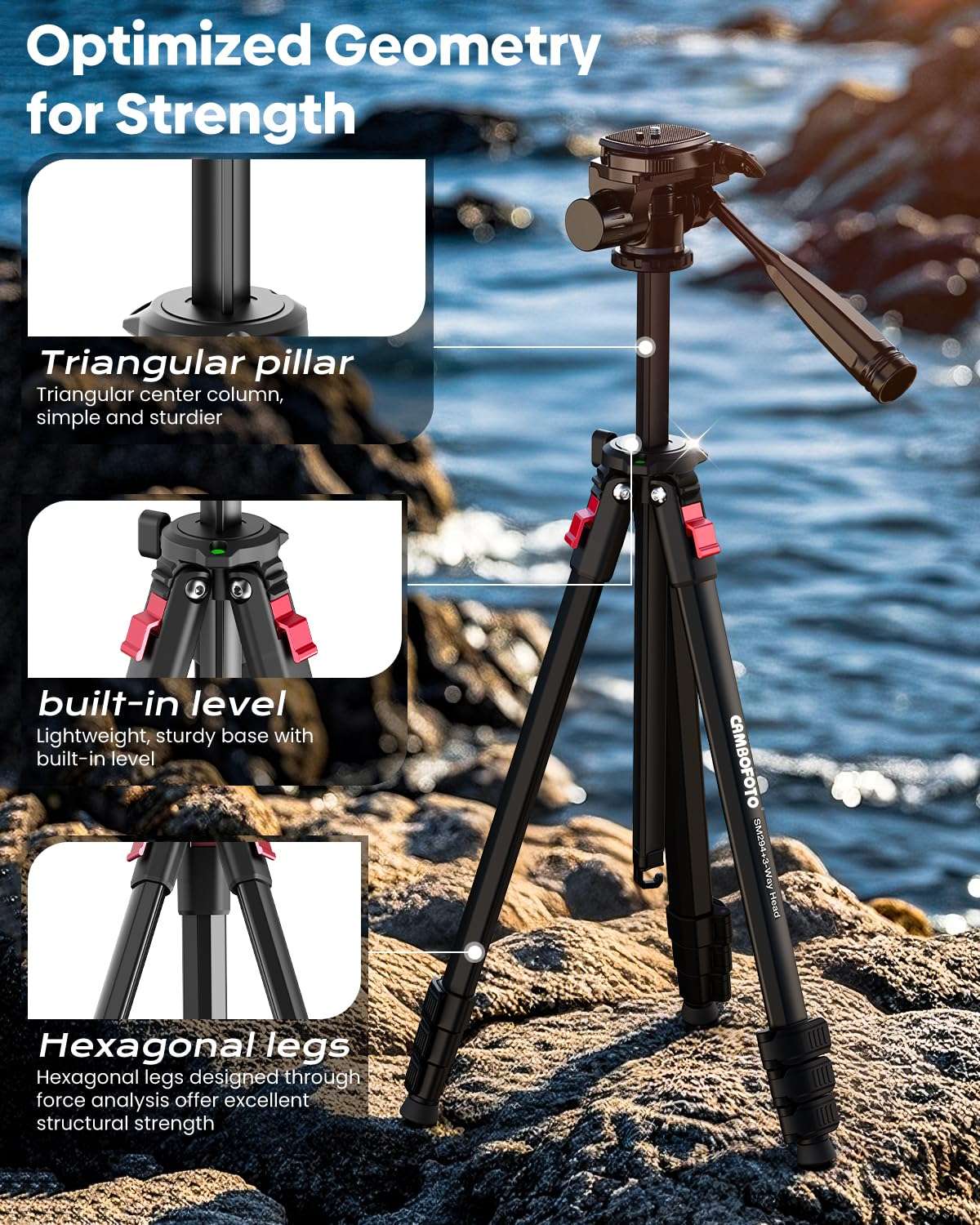 CAMBOFOTO 68" Lightweight Travel Camera Tripod Stand, Portable Aluminum DSLR/SLR Tripod and Carry Bag, for Photo, Video & Vlogging, Compatible with Canon/Nikon Camera 6