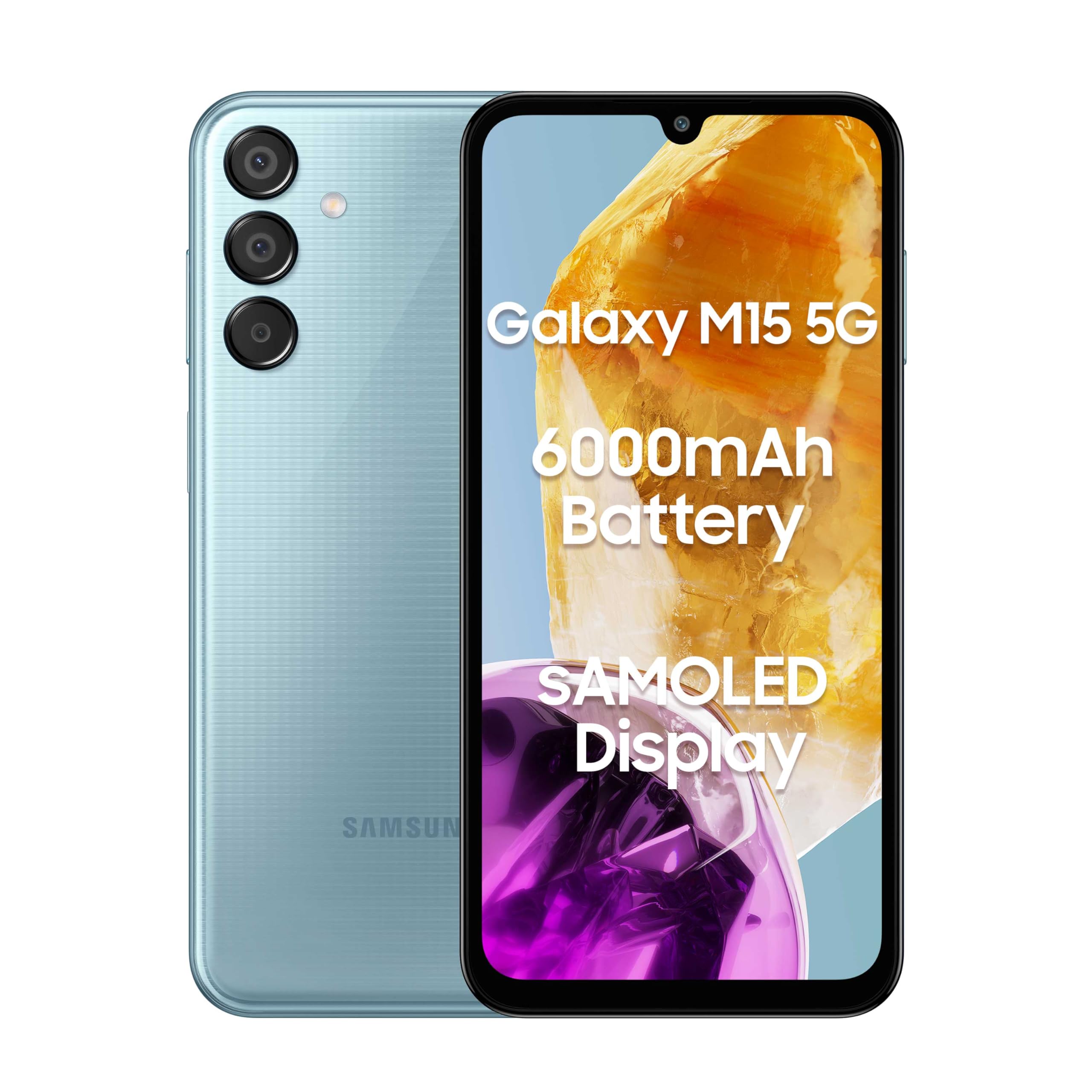 Samsung Galaxy M15 5G (Celestial Blue,4GB RAM,128GB Storage)| 50MP Triple Cam| 6000mAh Battery| MediaTek Dimensity 6100+| Super AMOLED Display| Add to Cart and Get Travel Adapter at No Cost 1