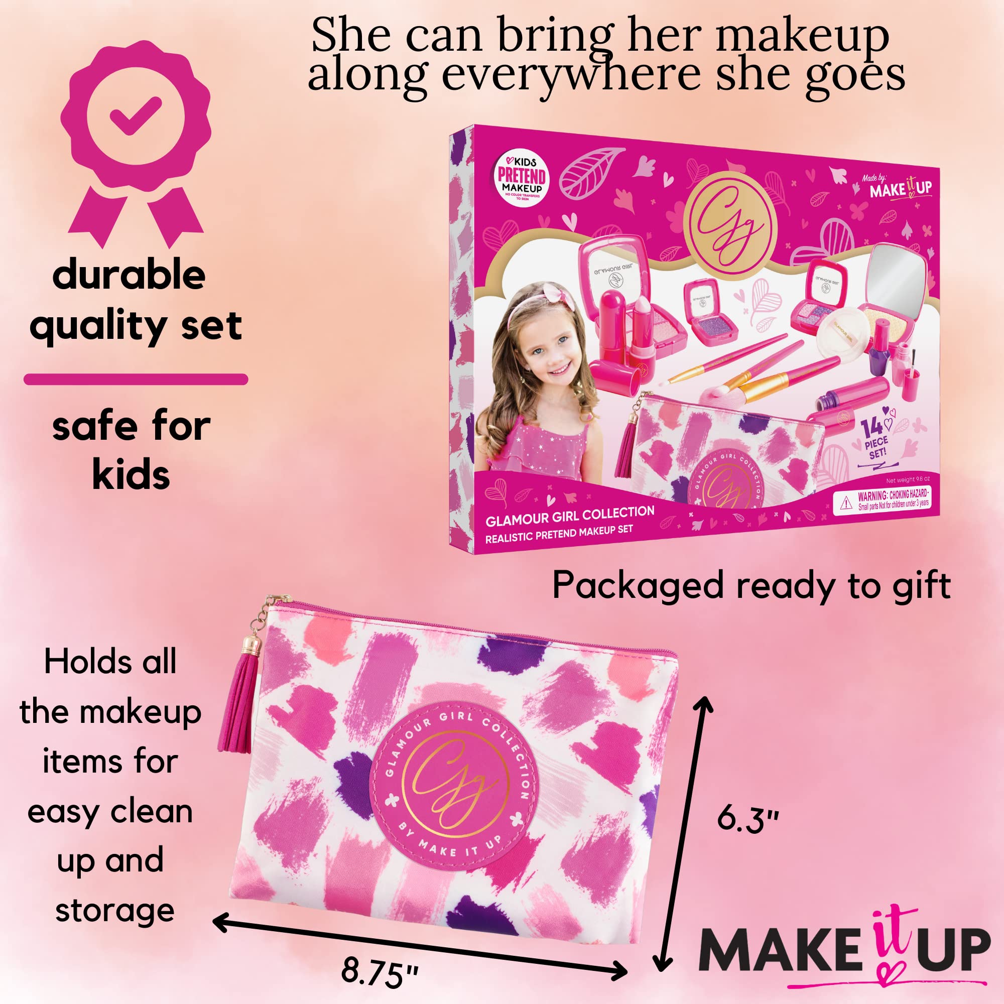 Pretend Play Kids Makeup Kit I Toddler Girl Toys Make Up Set with Cosmetic Bag I Toddler Makeup Kit for Toddler Vanity I Original Pretend Makeup Kit for Girls Gifts Play Makeup Kit for 2 Year Old & Up 6