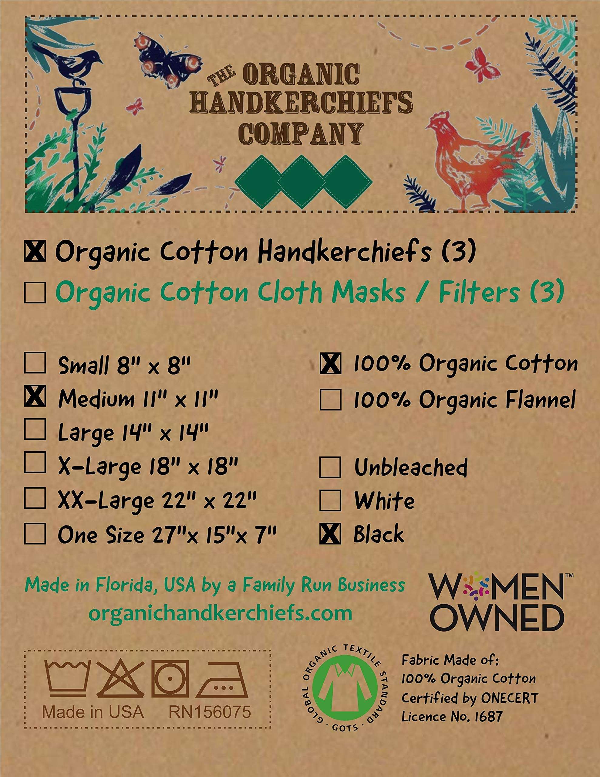 The Organic Handkerchiefs Company Set of Organic Cotton Handkerchiefs, Medium, Black 6