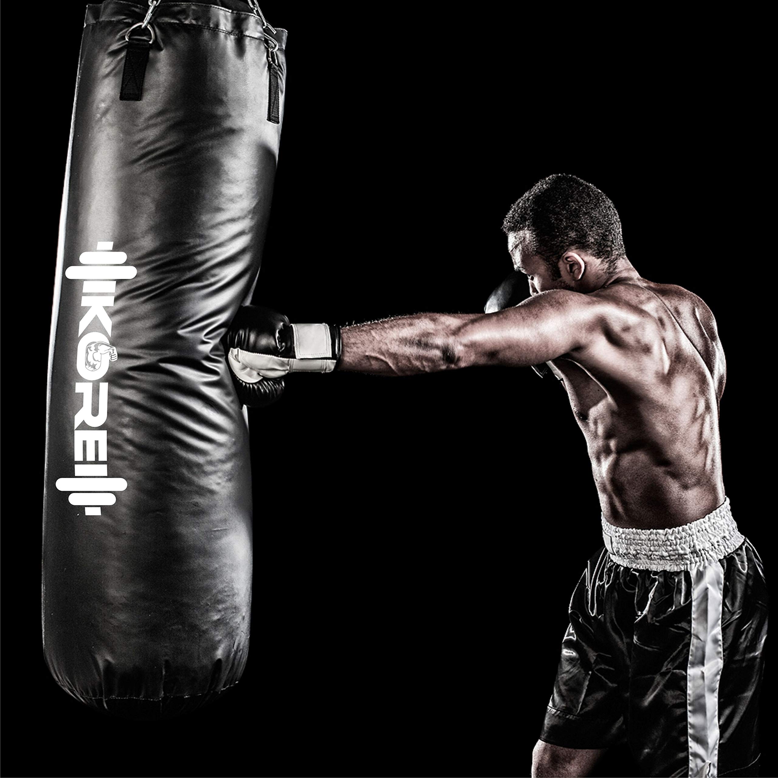 KORE Ultimate 3 Feet Filled Heavy Black Punching Bag PU Leather Boxing MMA Sparring Punching Training Kickboxing Muay Thai with Rust Proof Stainless Steel Hanging Chain 6