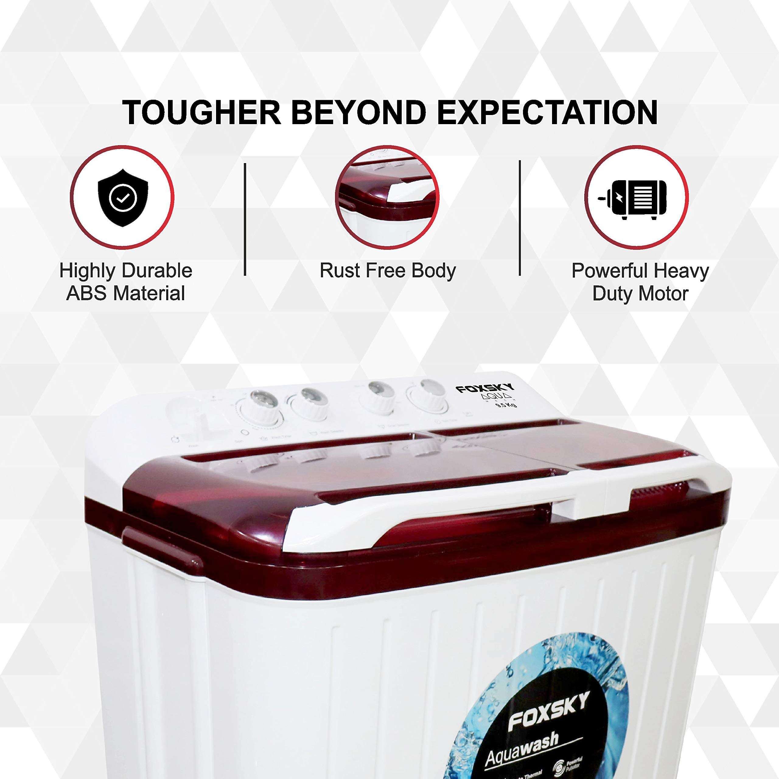 Foxsky 9.5 kg Semi-Automatic Top Loading Washing Machine (FOXSKY AQUA WASH 9.5 KG, MAROON) 6