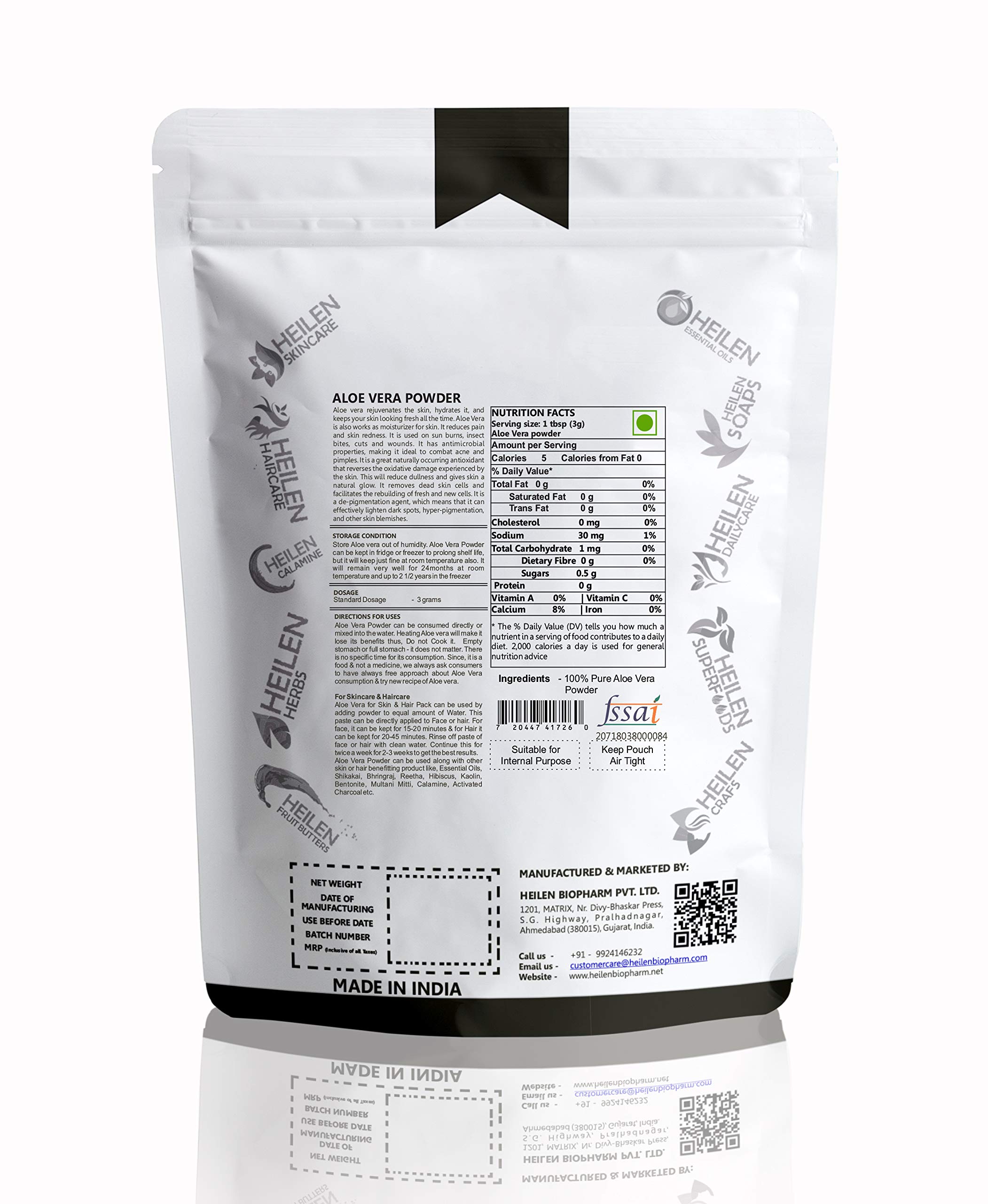 Heilen Biopharm Aloe Vera Leaf Powder For Skin & Hair Improvement - 400 gram Pack of 1 3