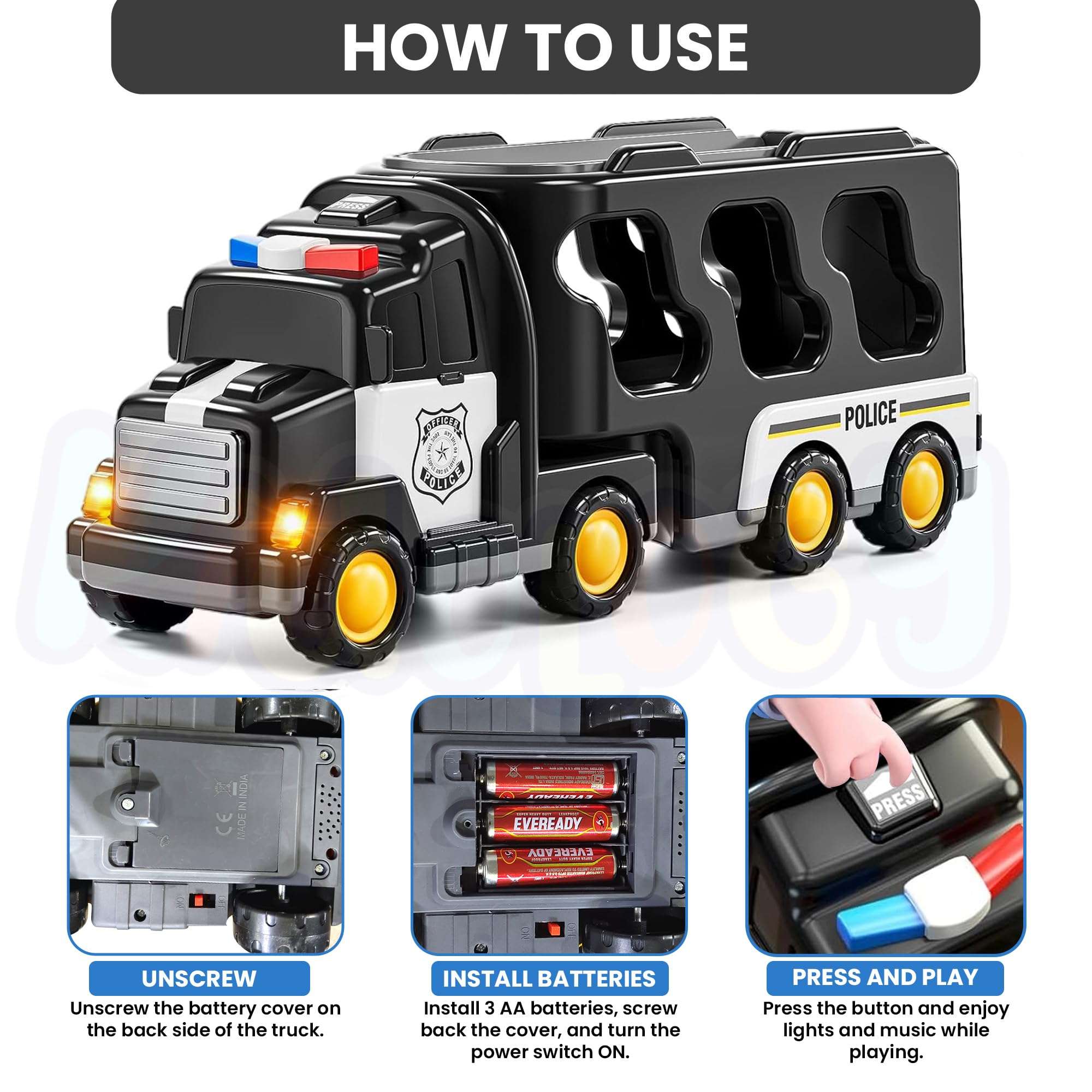 Kidology 5 in 1 Police Trucks Boy Toys for 3-5 Year Old Toddlers - Toys for 3 4 5 6 7 Years Old Transport Vehicle Carrier Truck Sets Kids Boys & Girls 3