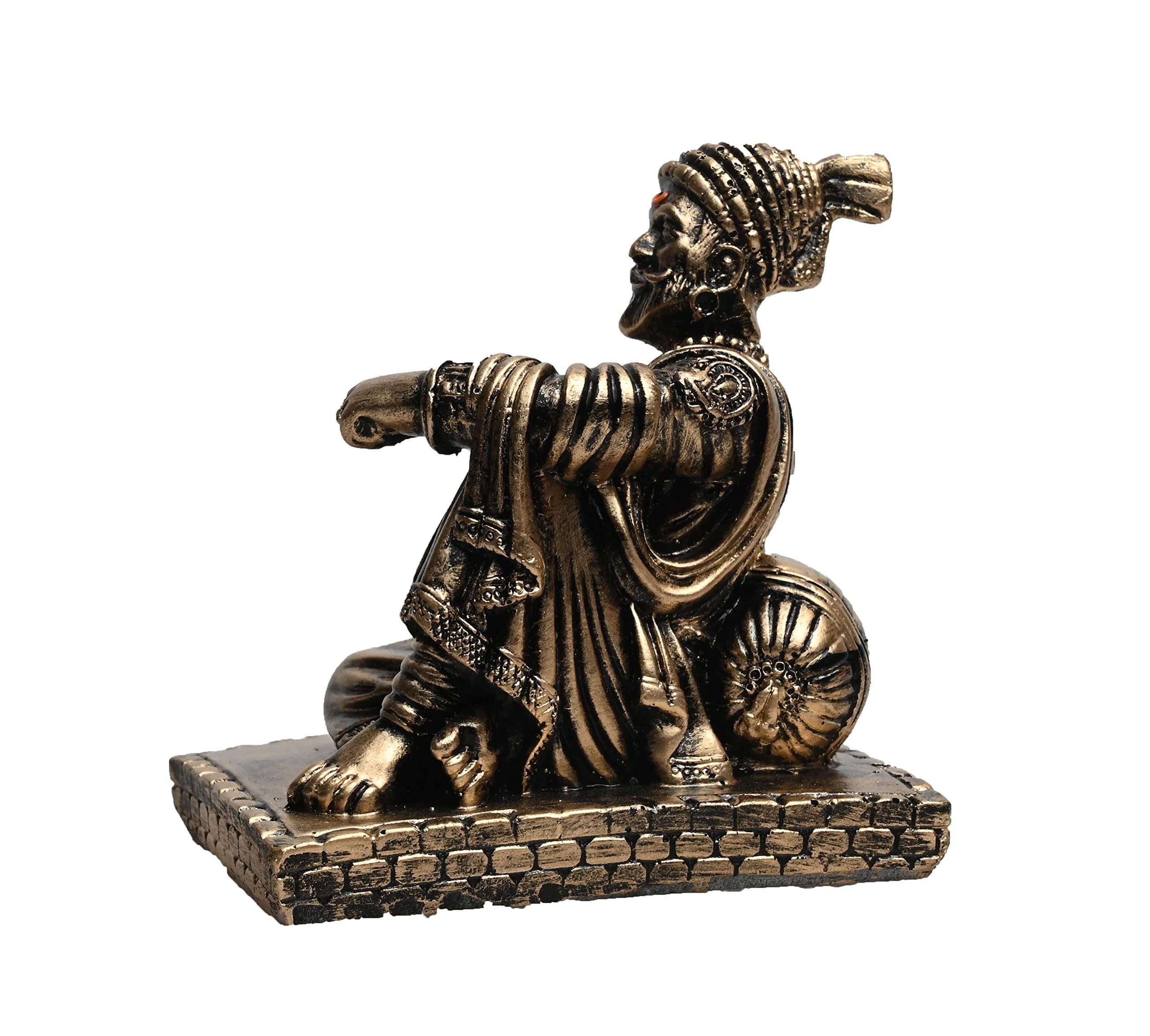 KariGhar® Chatrapati Shivaji Maharaj Idol Perfect for Car Dashboard/Home/Gifting & Decoration (9 x 6.5 x 9.5 cm) ((Gold) A0029) 3