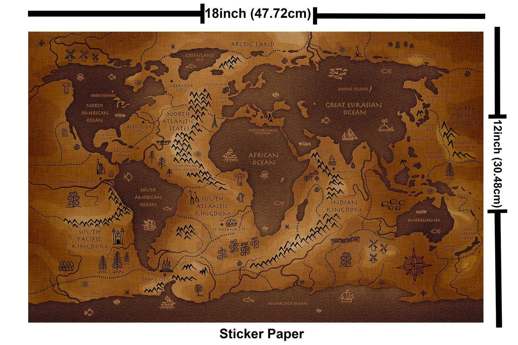 Wallpics® Vintage World Map Fully Waterproof Vinyl Sticker Poster for Living Room,Bedroom,Office,Kids Room,Hall(12X18) 3