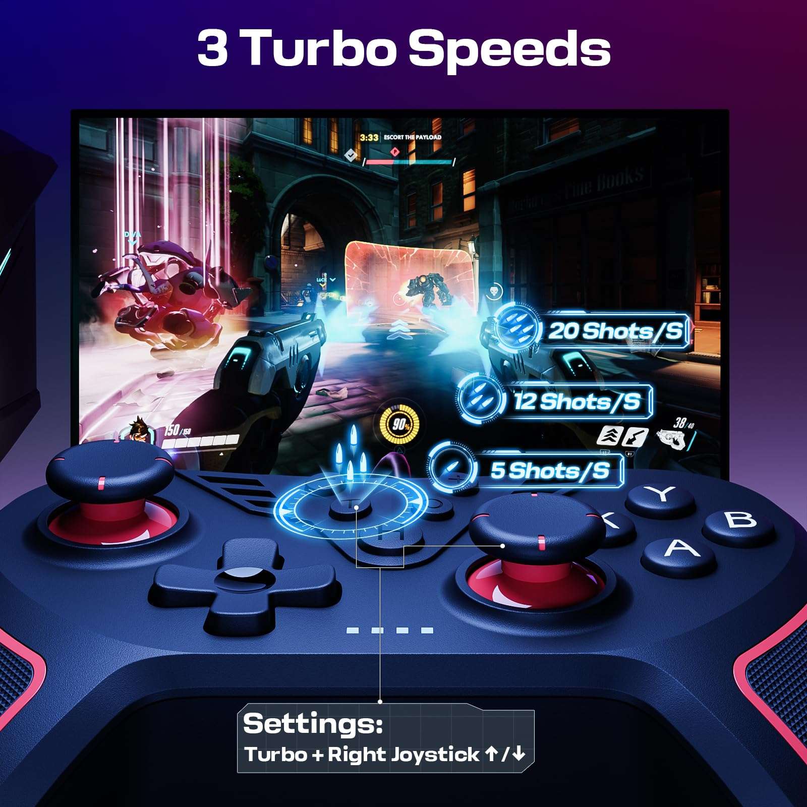 RivalPlay PC Controller with 2-Button Mapping, Wired Controller Compatible for Win(7/8/10/11) Joystick with Adjustable Vibration and 3 Turbo Speeds Plug-and-Play Black 6