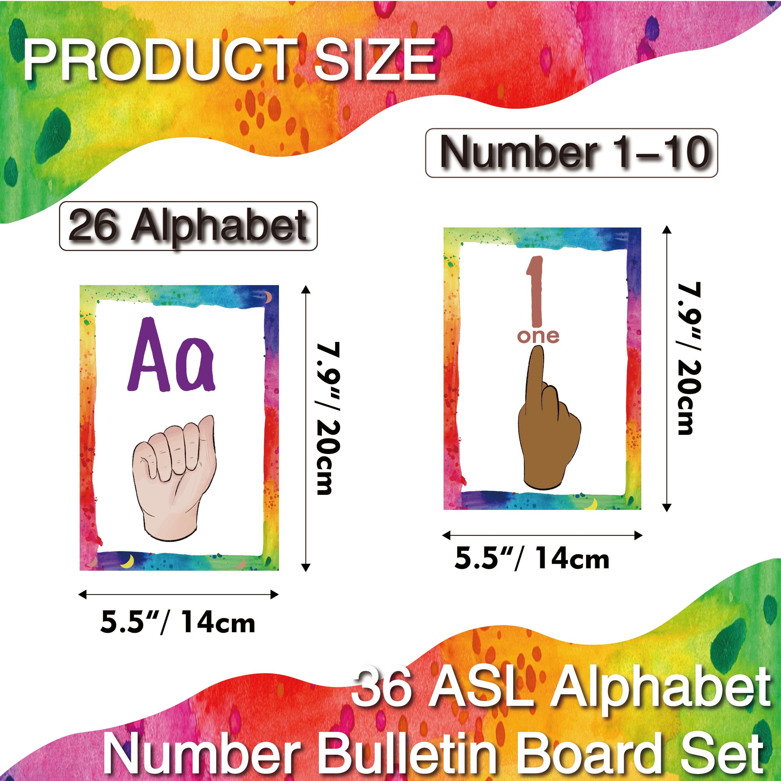 Sign Language Bulletin Board Letters - 36 ASL Alphabet Learning ABC Alphabet Poster Classroom Decor Cards Set Kindergarten/Primary School Classroom Wall Decor Daycare/Homeschool Supplies (Colorful) 3