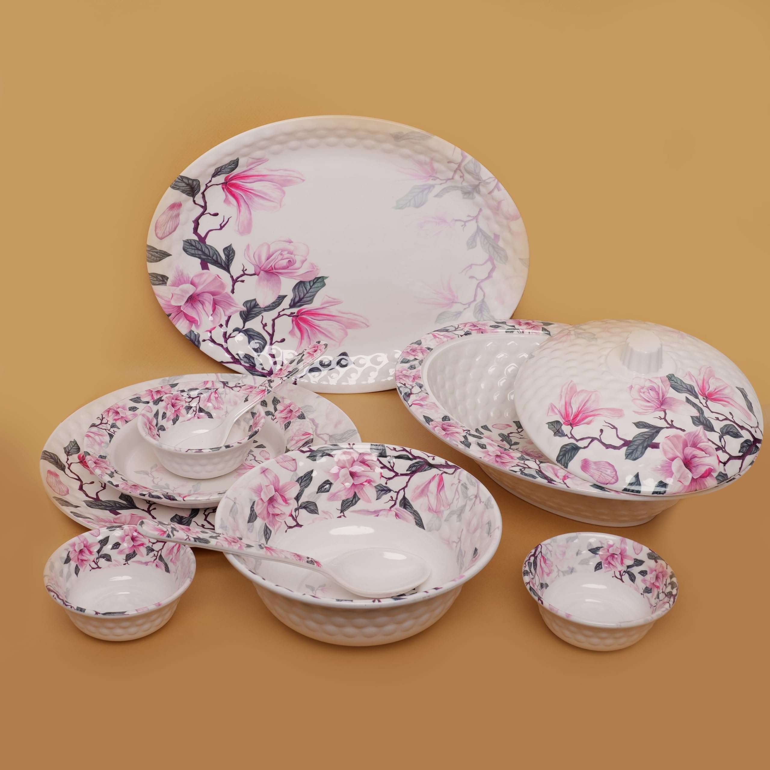 Home-Pro - 46 Pieces Melamine Dinner Set Venus, Stain Resistant, Beautiful Lotus Flower Design Crockery Dinnerware in Exclusive Round Shape Set for Your Home Kitchen and Gifting 5