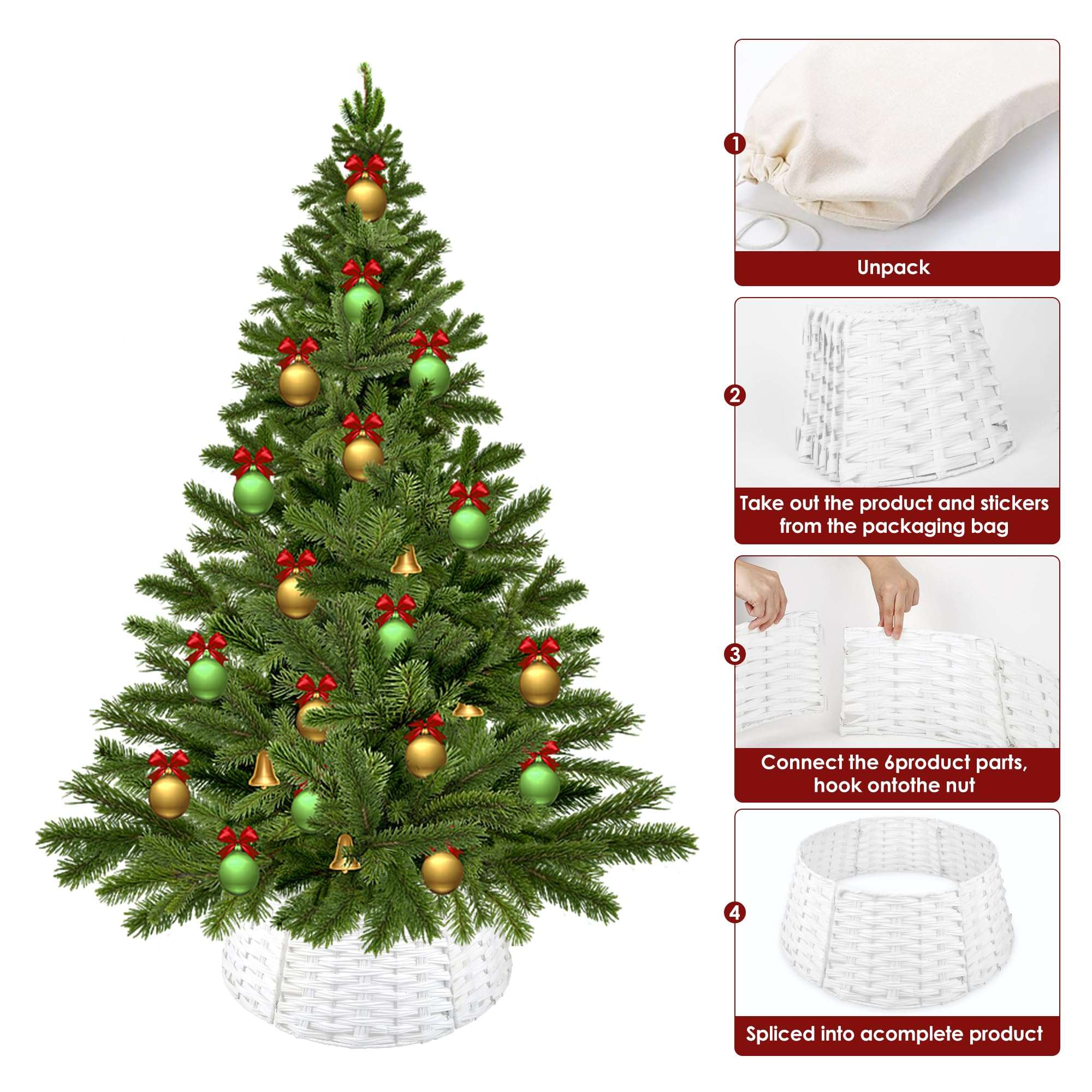 Christmas Tree Collar, Christmas Tree Base Cover, Plastic Wicker Christmas Tree Ring Basket for Artificial Christmas Trees Decoration, 26Inch Diameter White 6
