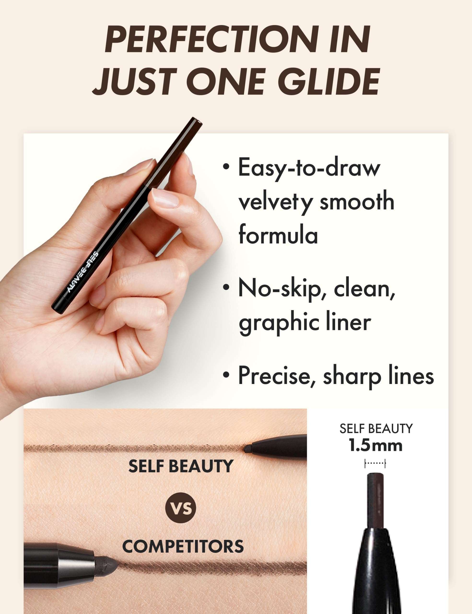 SELFBEAUTY Ultra Slim Waterproof Gel Eyeliner Pencil, Matte Brown, Retractable, Smooth Creamy Textured, Long Lasting, Waterproof, Smudge Proof, Easy Use 6
