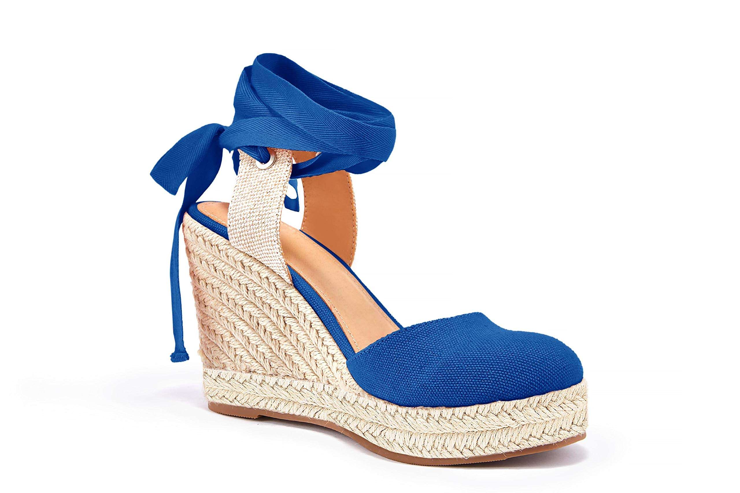 FISACE Womens Summer Lace Up Espadrilles Wedge Sandals Closed Toe Ankle Strap Platform Shoes 3