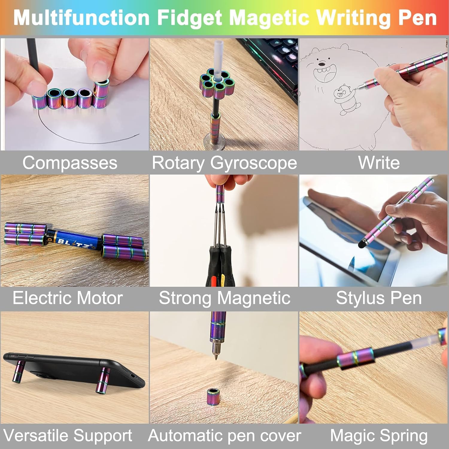 AACHEN Magnetic Fidget Pen - Perfect Writing and spinner magnet toy Combination ，figette figit pens with 13 Magnetic Rings, 137mm Length,Ideal Office and Study Gift for, and Adults with 5