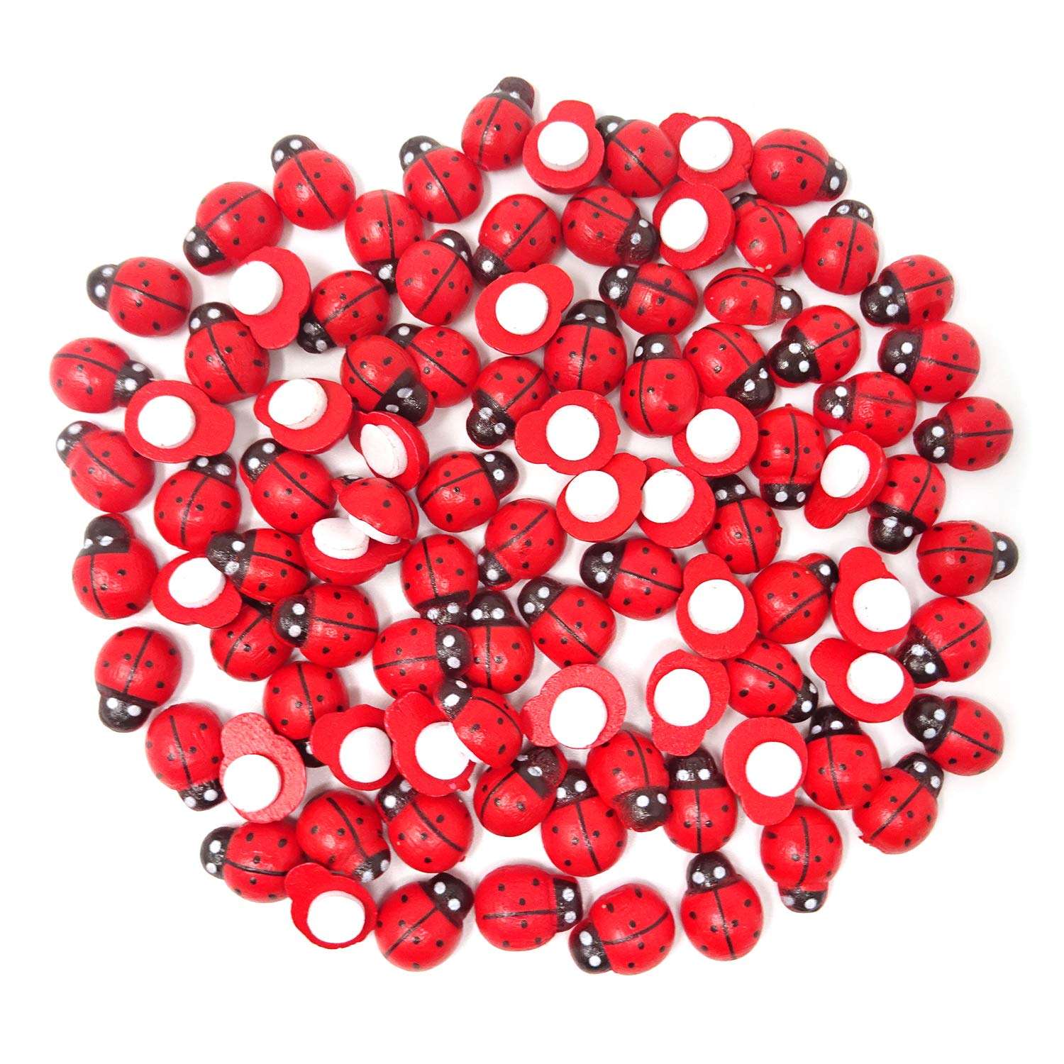 Honbay 100PCS 10x13mm Flatback Self Adhesive Tiny Wooden Ladybug Embellishments for Micro Landscape, DIY Crafts and More 5