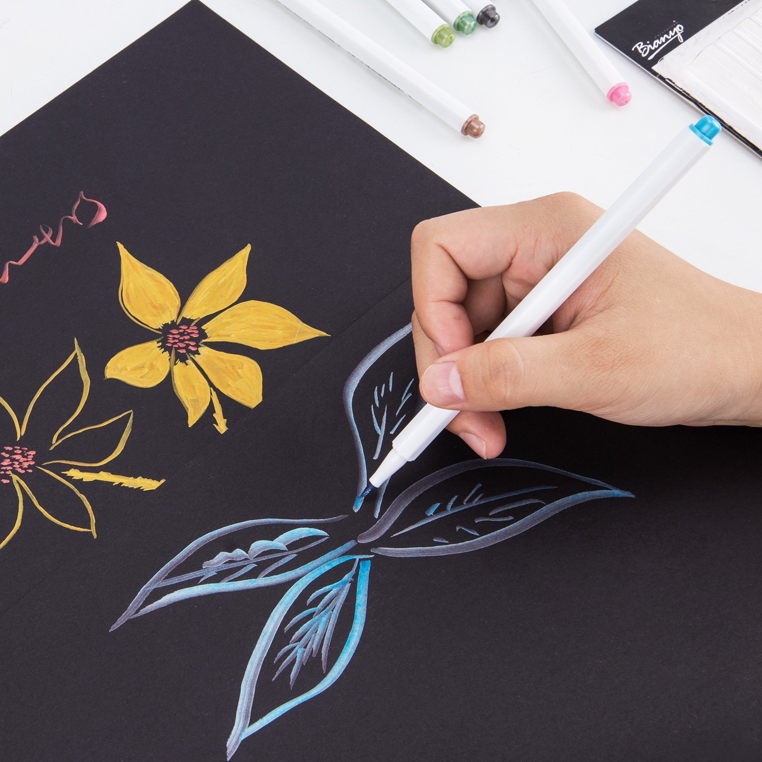 Bianyo Metallic Brush Marker Pens, 10 Colors Calligraphy Pens for Coloring Drawing Lettering 5