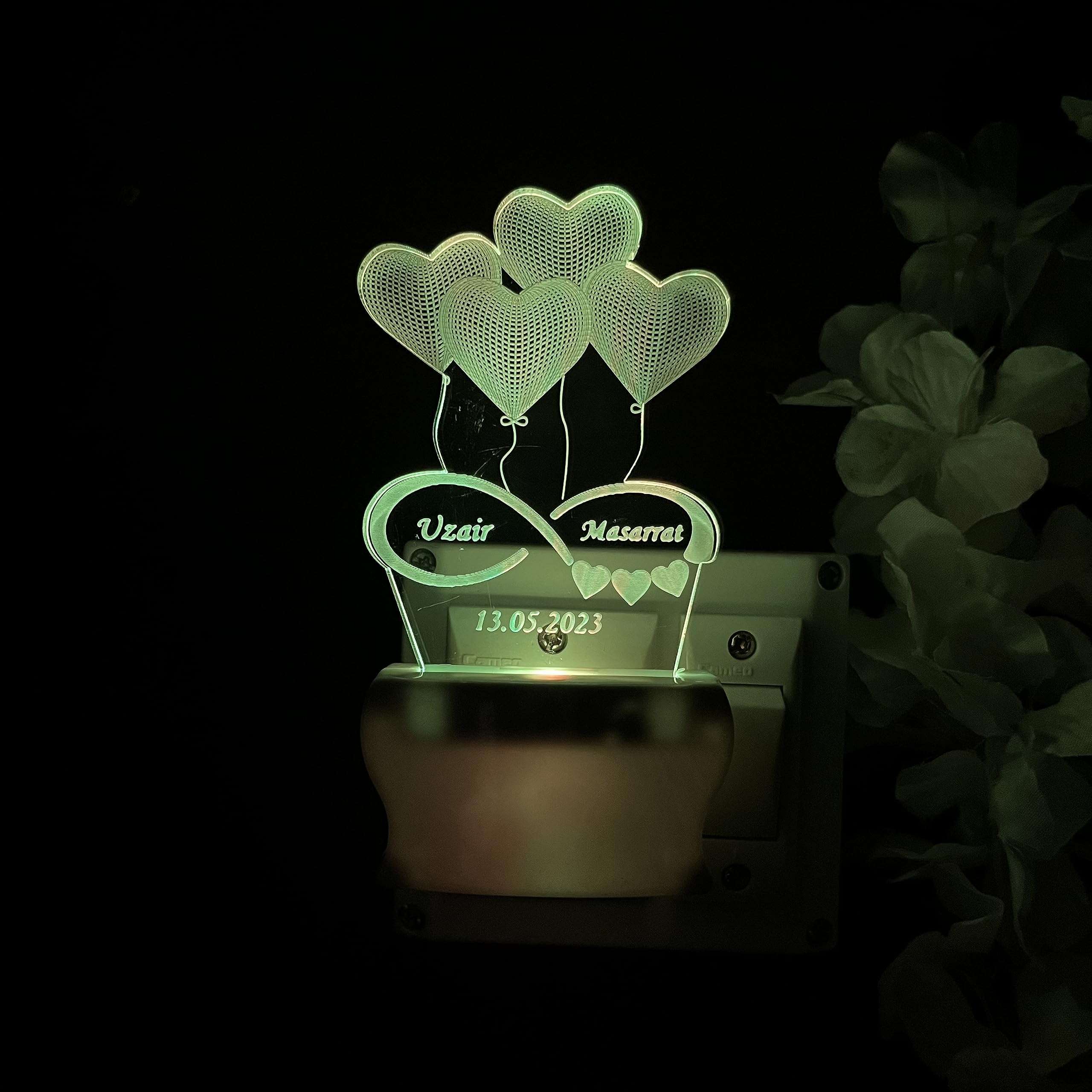 SHAYONA Personalised Couple Name and Date Colour Changing 3D Illusion acrelic LED Night Light Lamp Gift for Wife, for Girlfriend, Boyfriend, Valentine Day, Anniversary.[Multicolour] (Love Name) 6