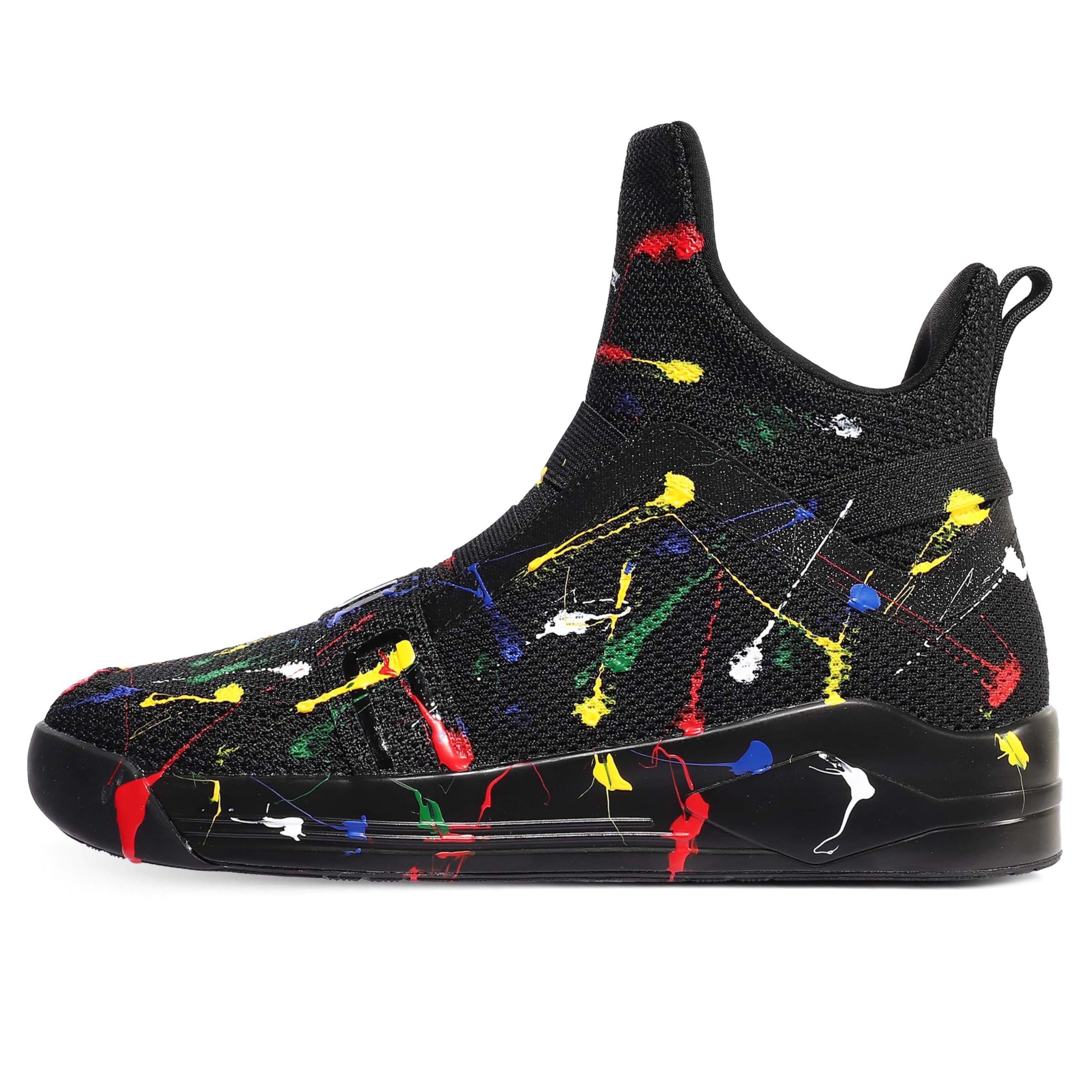 Soulsfeng Black High Top Sneakers for Men 5.5 Fashion Colorful Spray Stylish Skateboard Basketball Walking Shoes 2