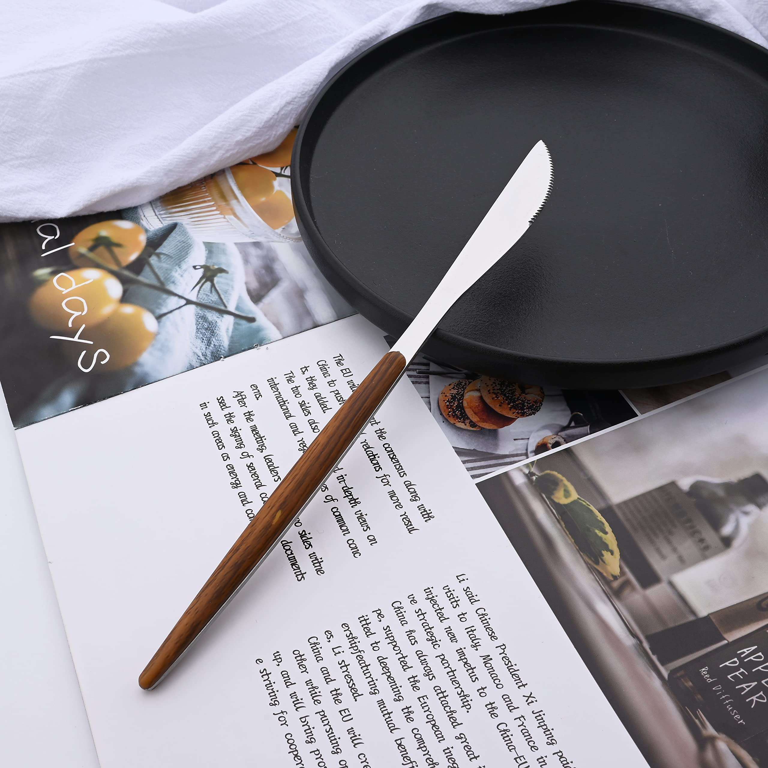 Uniturcky 6 PCS Silver Steak Knife With Wooden Effect Handle, Stainless Steel Dinner Knife Set for 6, Mirror Polished Table Knives Set for Home Hotel Restaurant, Easy To Clean 5